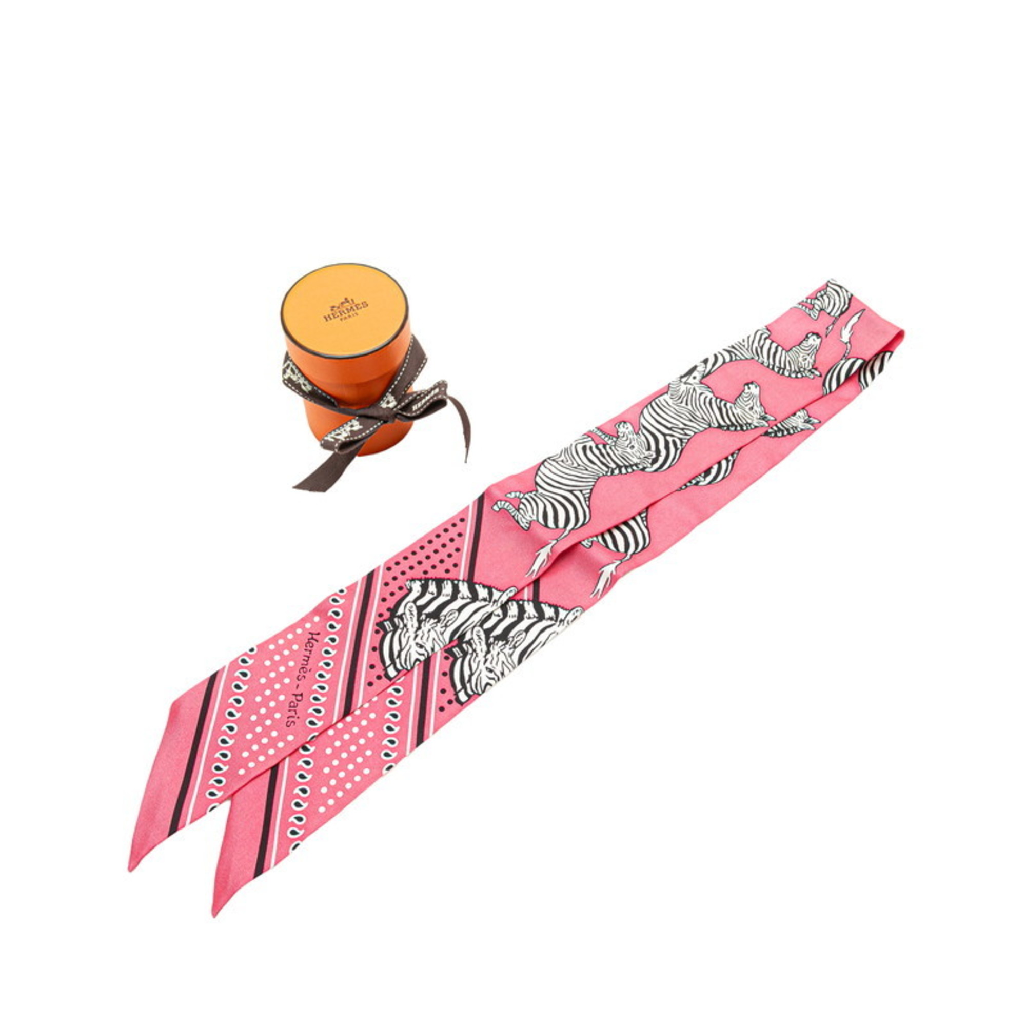 Hermes Hermès Twilly Les Zebres Bandana Zebra Scarf Muffler in Pink, White, and Multicolor Silk for Women