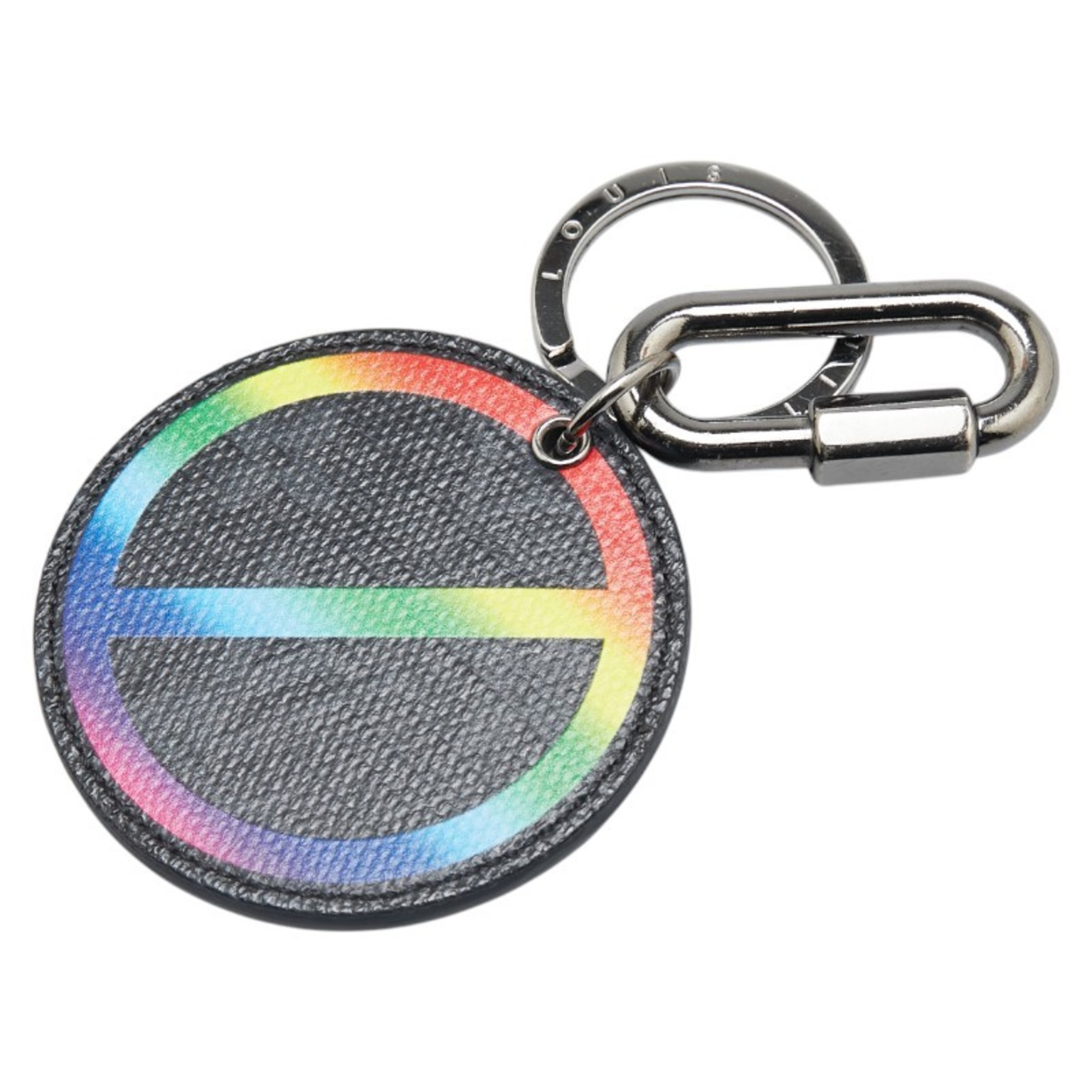 Louis Vuitton Monogram Porte Cle Round Rainbow Keychain Charm MP2465 Black Multicolor Leather Metal Women's LOUIS VUITTON