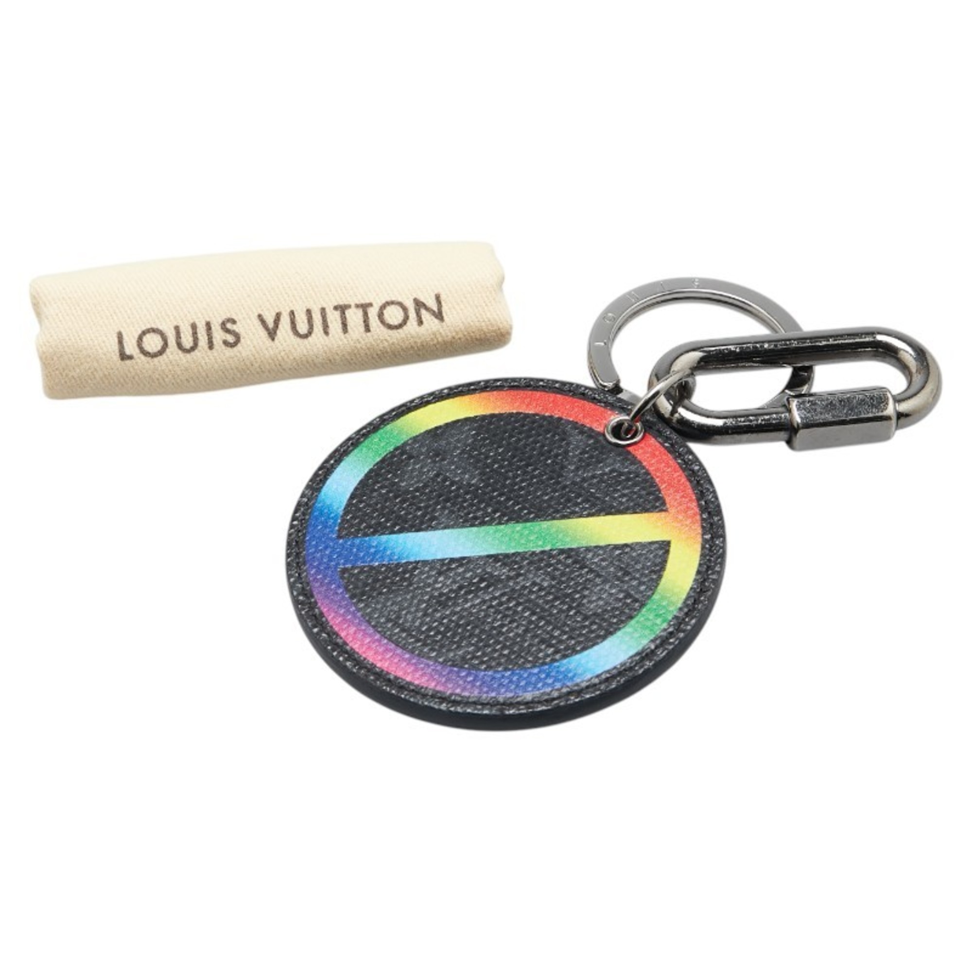 Louis Vuitton Monogram Porte Cle Round Rainbow Keychain Charm MP2465 Black Multicolor Leather Metal Women's LOUIS VUITTON