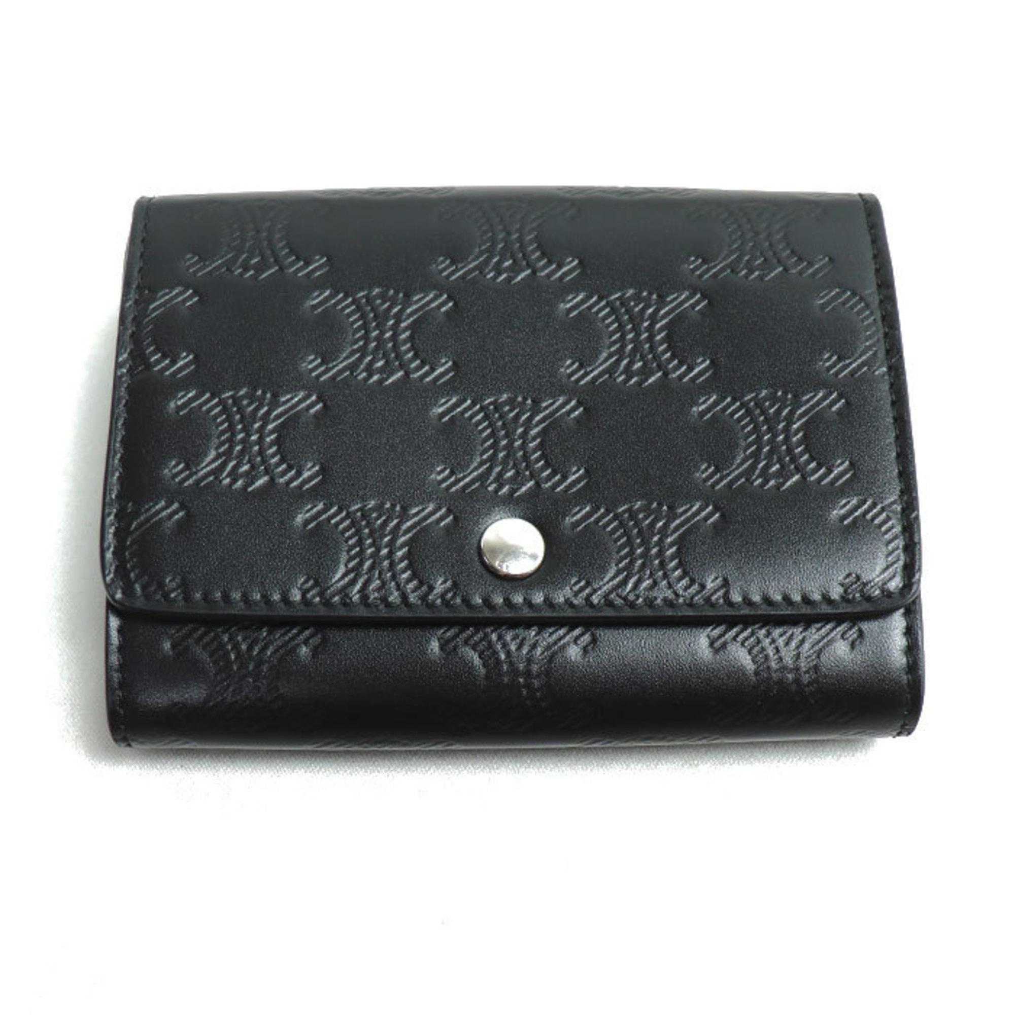 CELINE Triomphe Embossed Card Holder, Black, 10M243FQD.38SI, Unisex