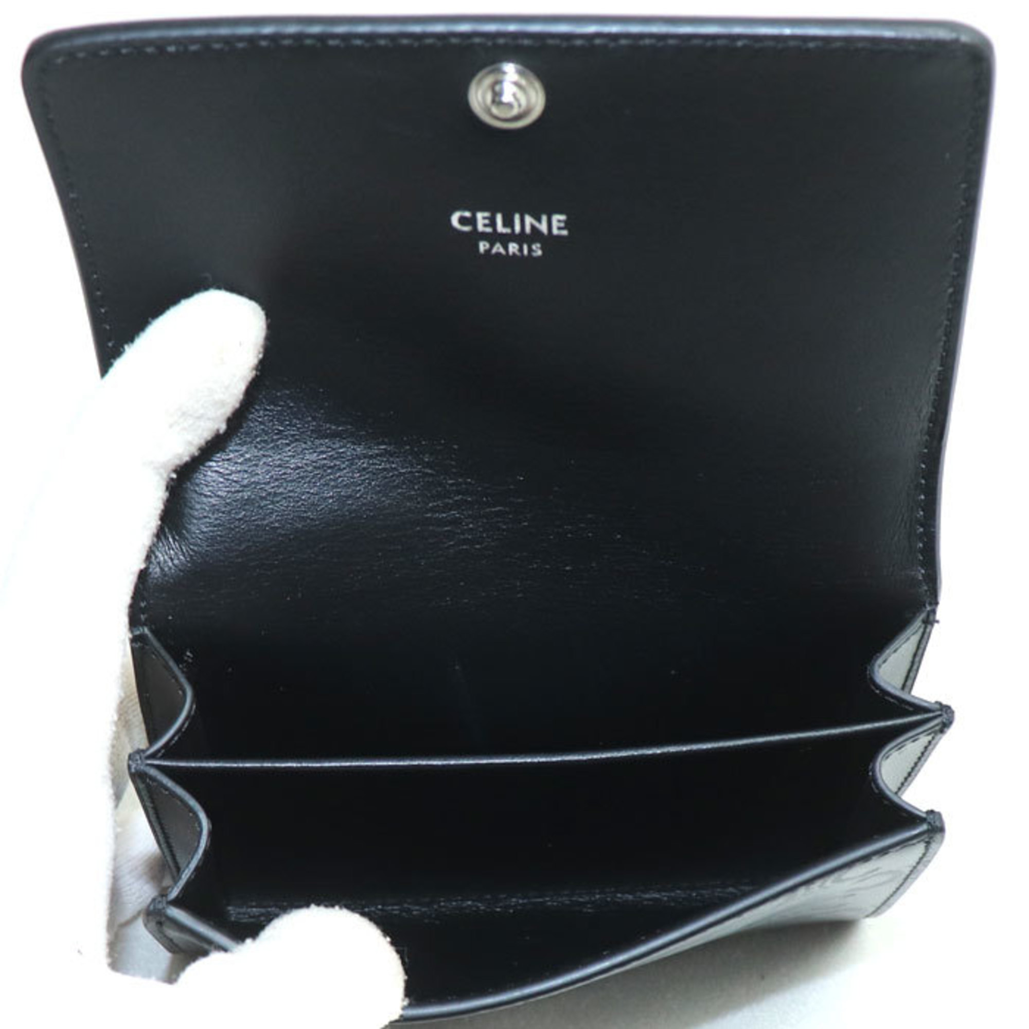 CELINE Triomphe Embossed Card Holder, Black, 10M243FQD.38SI, Unisex