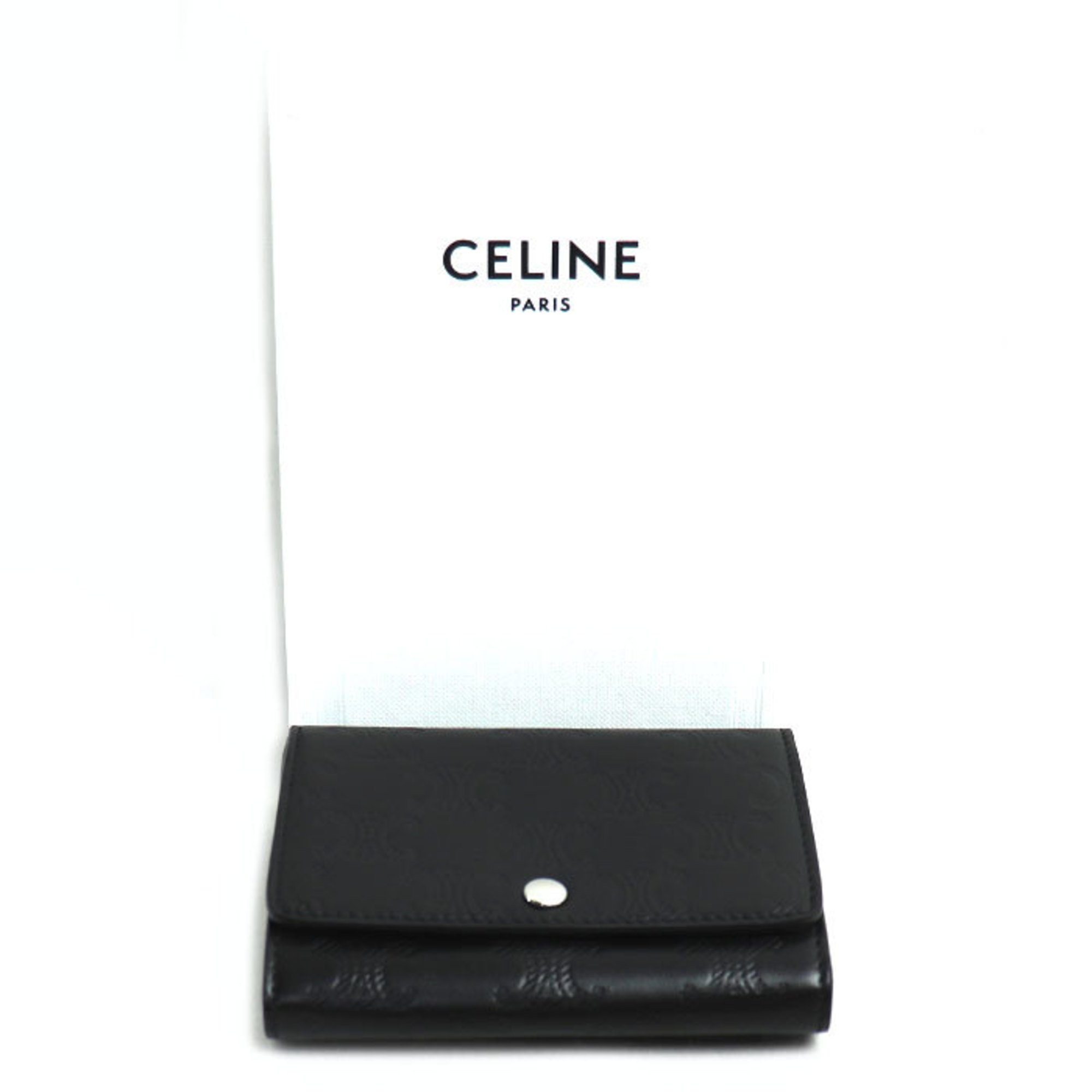 CELINE Triomphe Embossed Card Holder, Black, 10M243FQD.38SI, Unisex