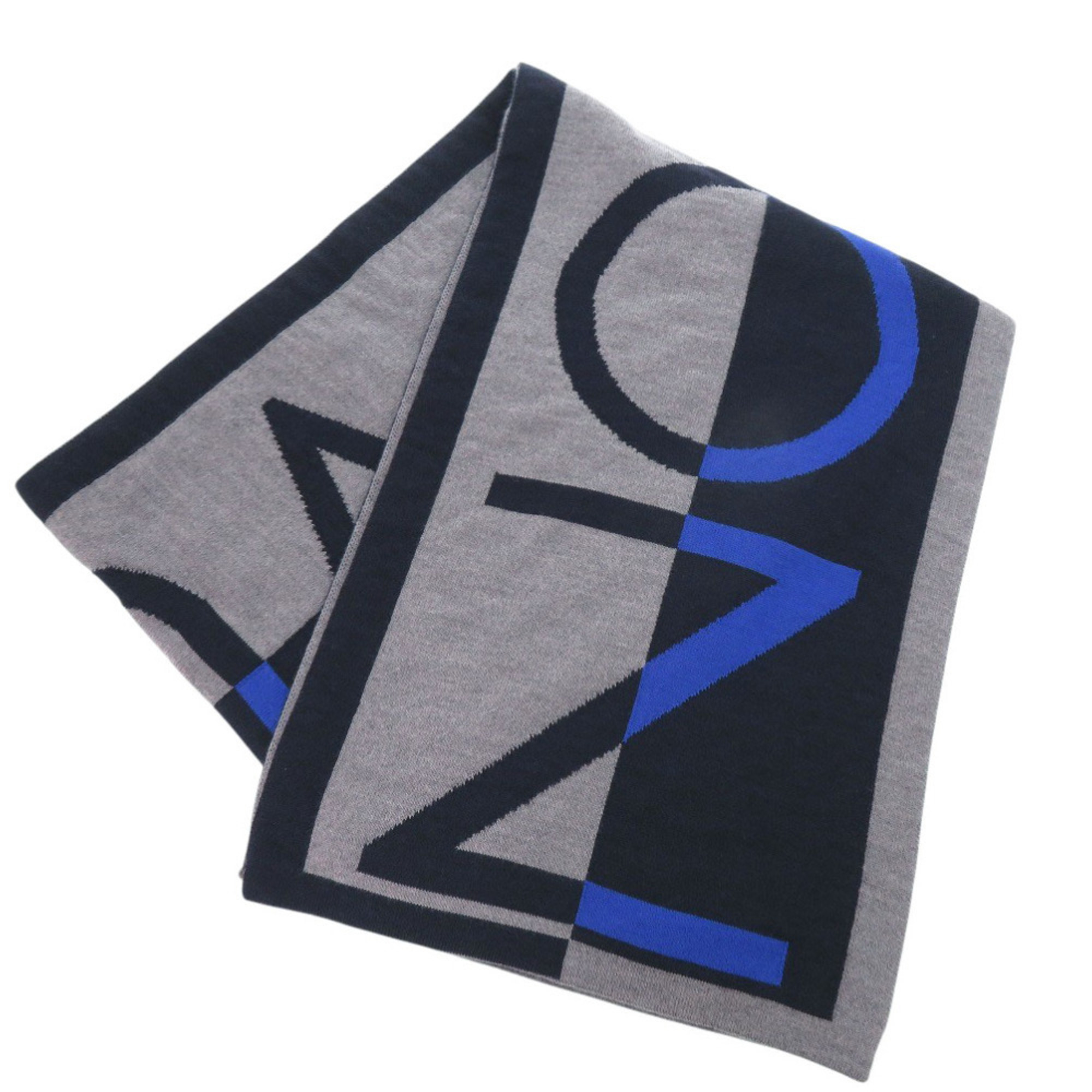 Louis Vuitton Echarpe LV Horizon M71240 Wool Gray Navy Scarf 1320 LOUIS VUITTON