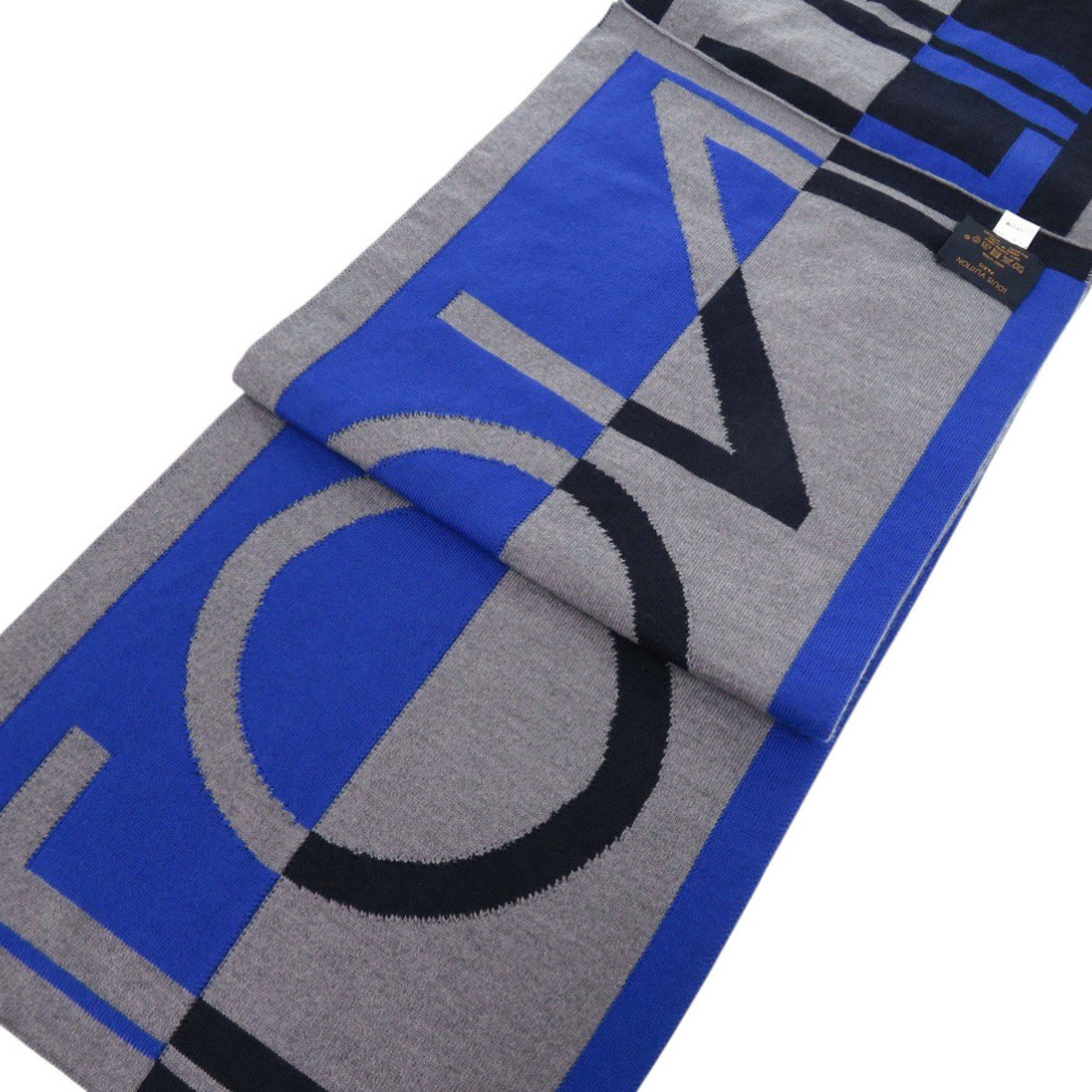 Louis Vuitton Echarpe LV Horizon M71240 Wool Gray Navy Scarf 1320 LOUIS VUITTON