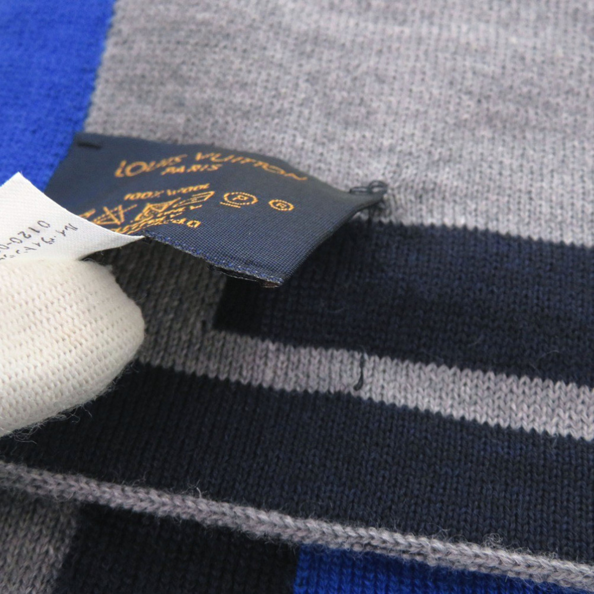 Louis Vuitton Echarpe LV Horizon M71240 Wool Gray Navy Scarf 1320 LOUIS VUITTON