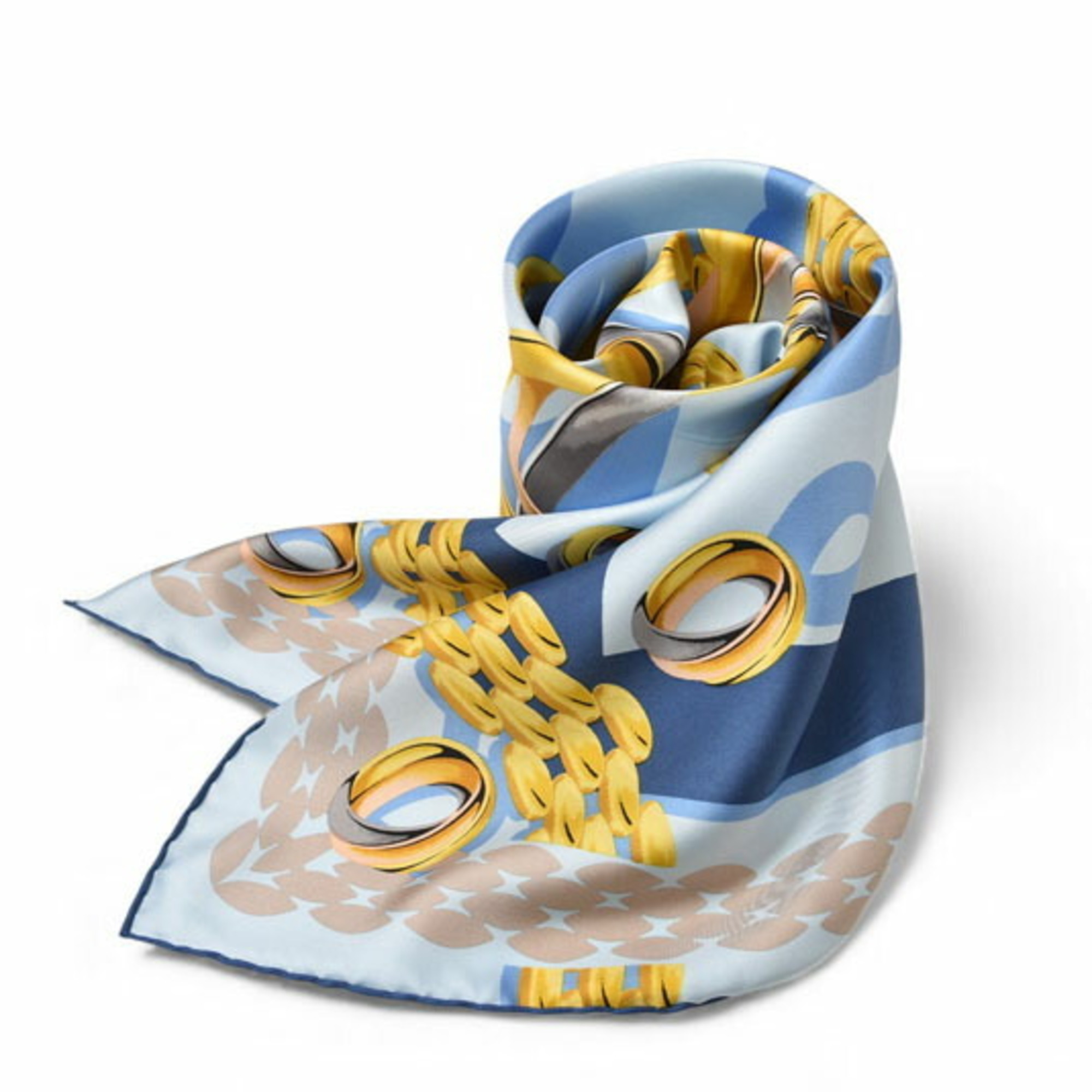 Cartier scarf/shawl in light blue with a Trinity Ring pattern