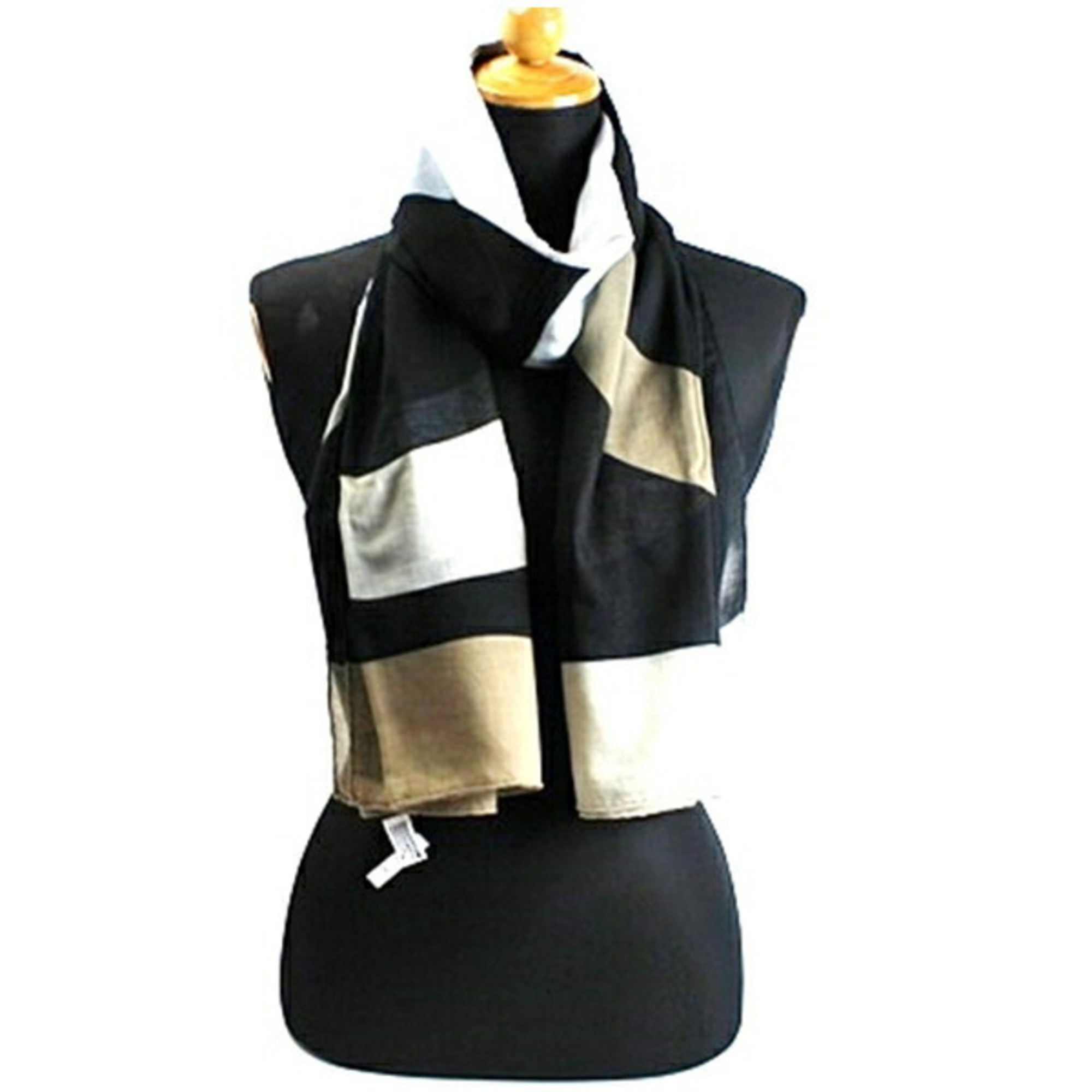 Chanel Cotton Large Scarf Rectangular Black x Gray Khaki CHANEL Women's