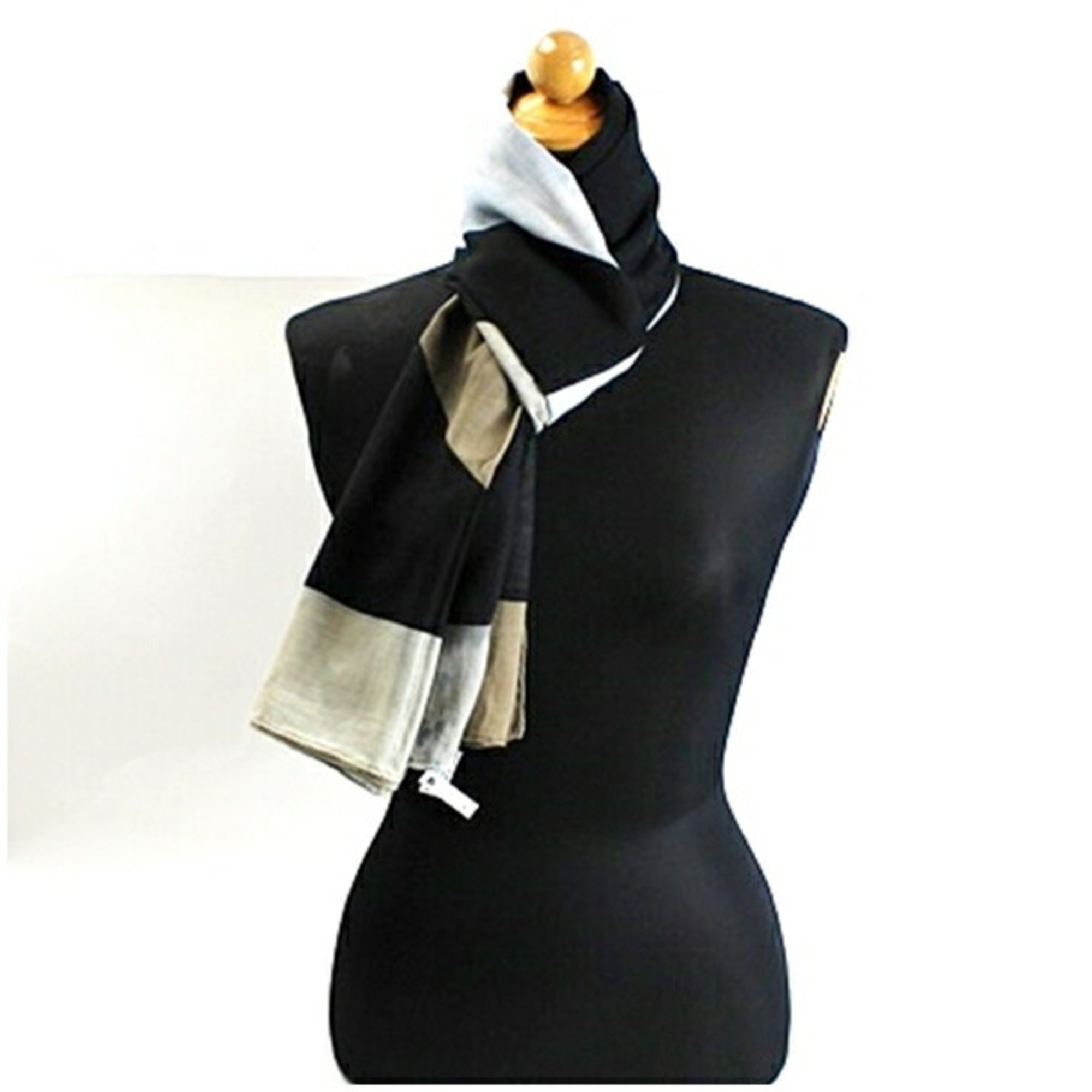 Chanel Cotton Large Scarf Rectangular Black x Gray Khaki CHANEL Women's