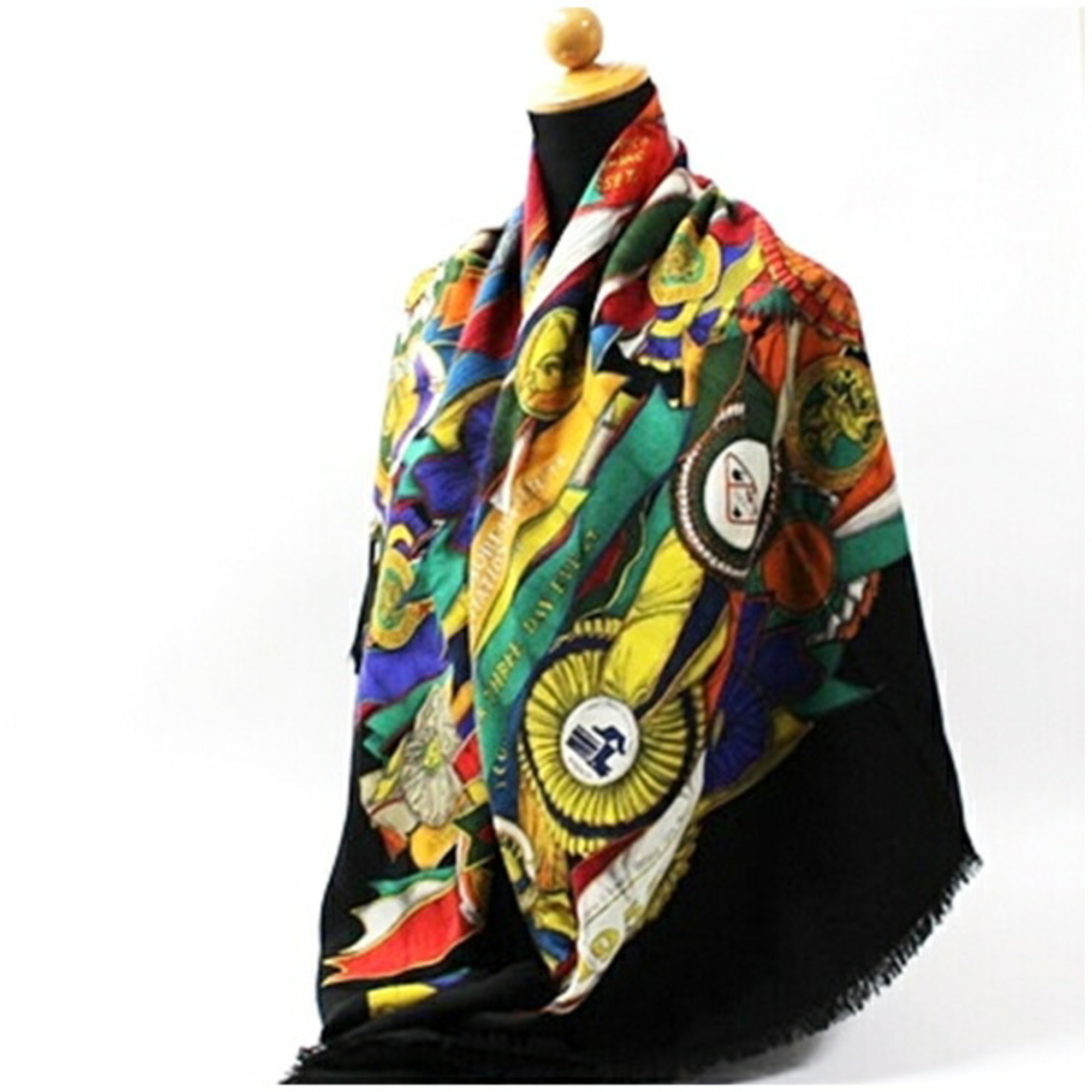 Gucci Wool Large Stole Scarf Black x Multicolor GUCCI Women's