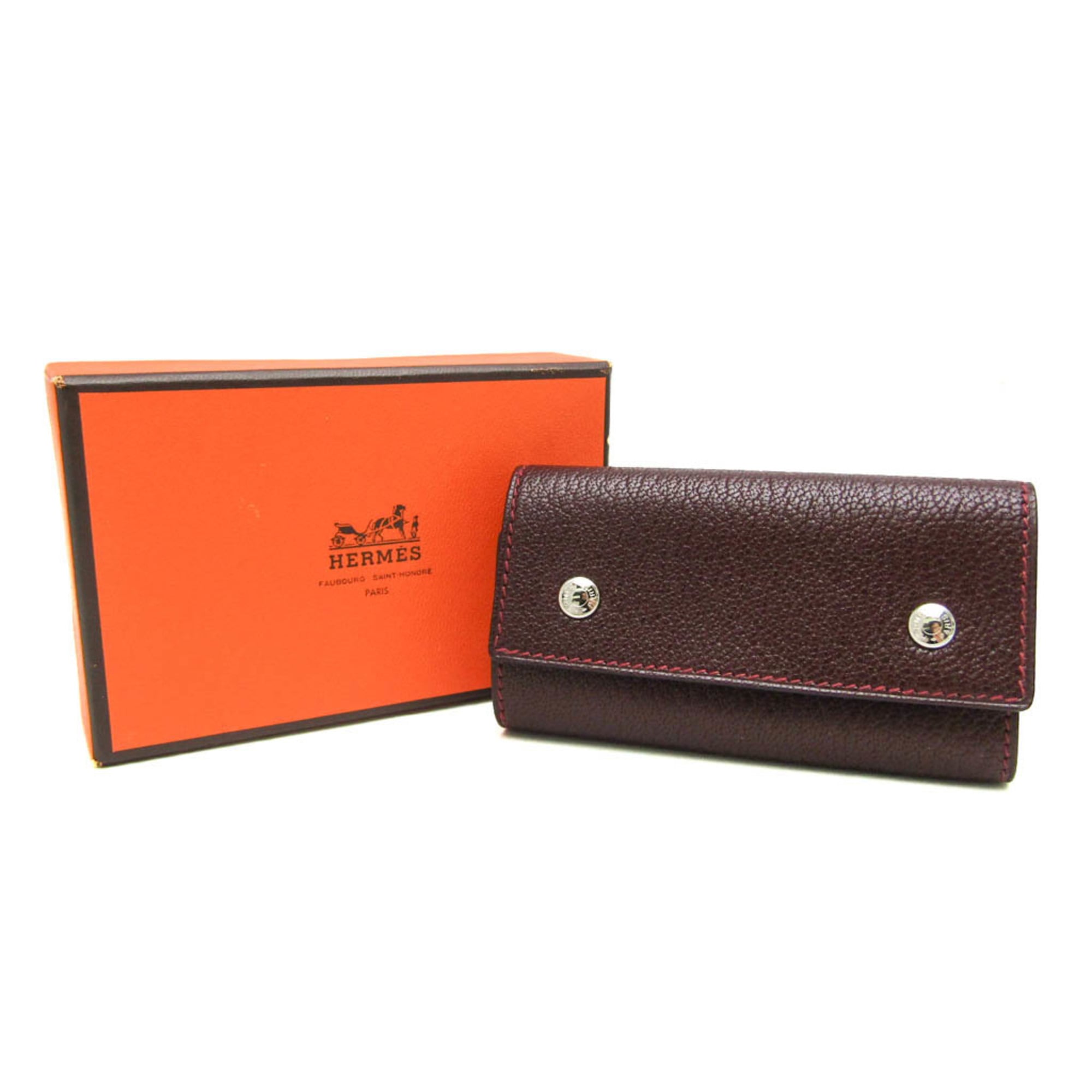 Hermes Serie Men,Women Chevre Leather Key Case Wine