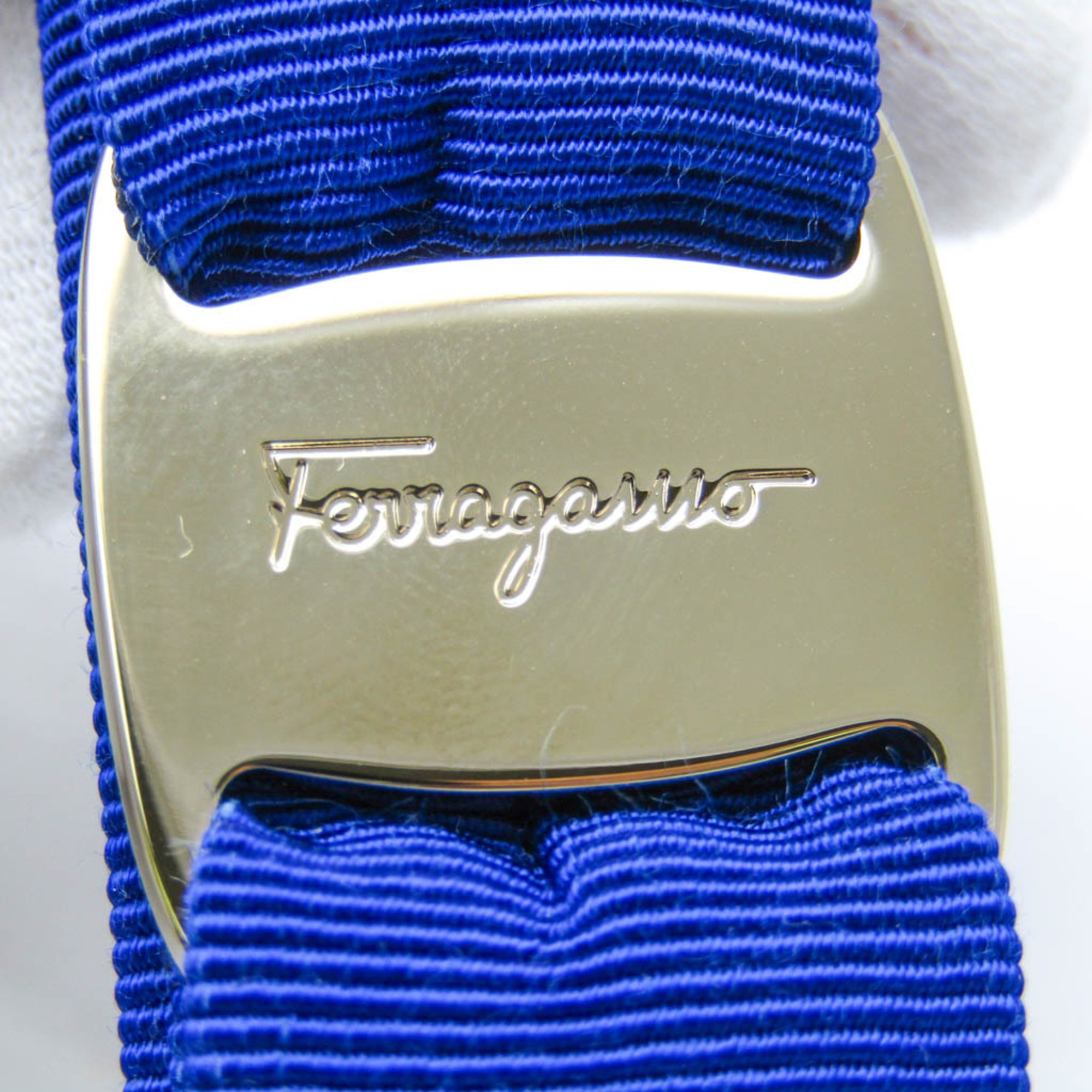Salvatore Ferragamo Vara 342019 Cotton,Metal Women's Barrette Blue,Champagne Gold