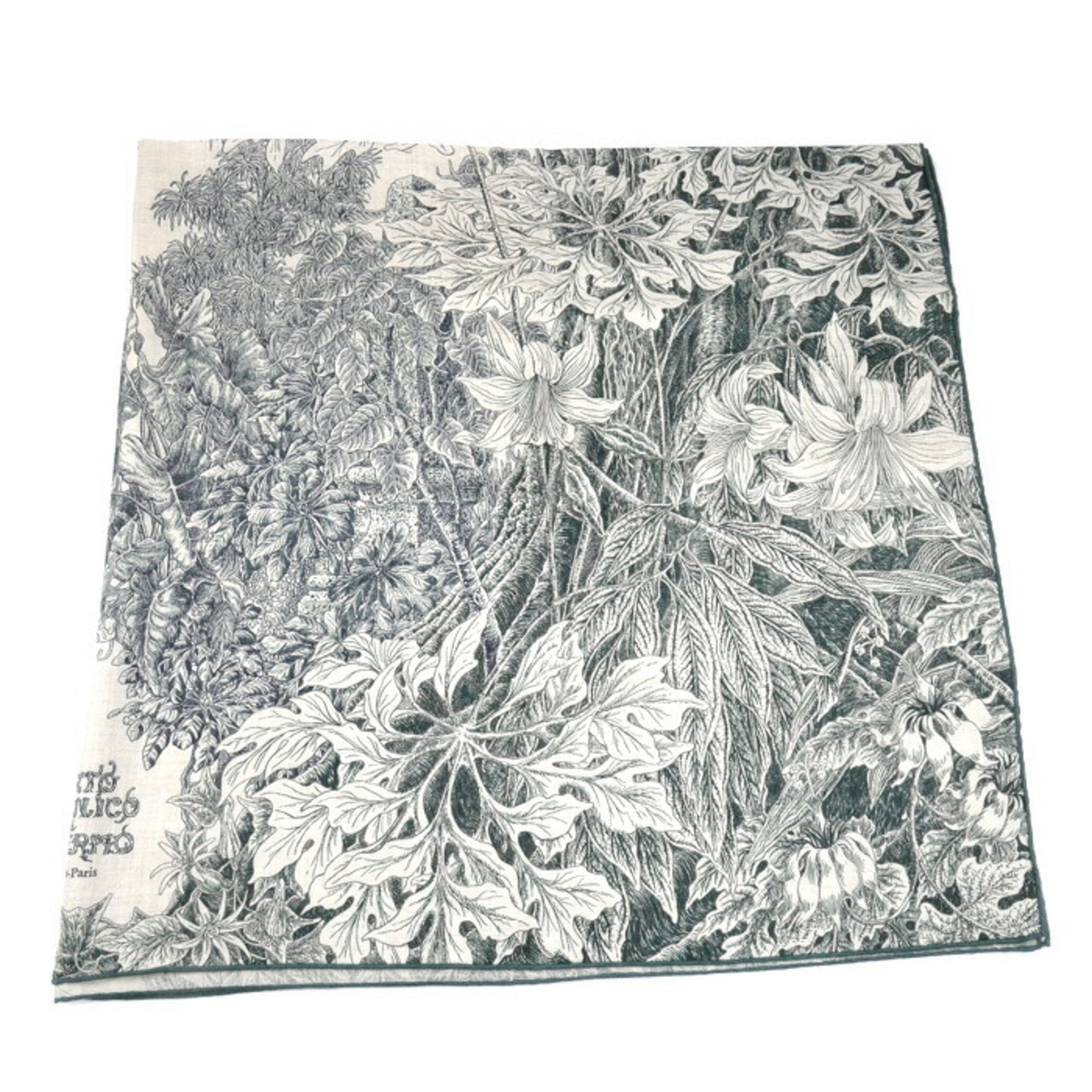 HERMES Carrejuan Scarf, BOTANICO DI PALERMO, Palermo Botanical Gardens, Vert Loden Stole, Natural, Ankle, H244121S 05, Women's