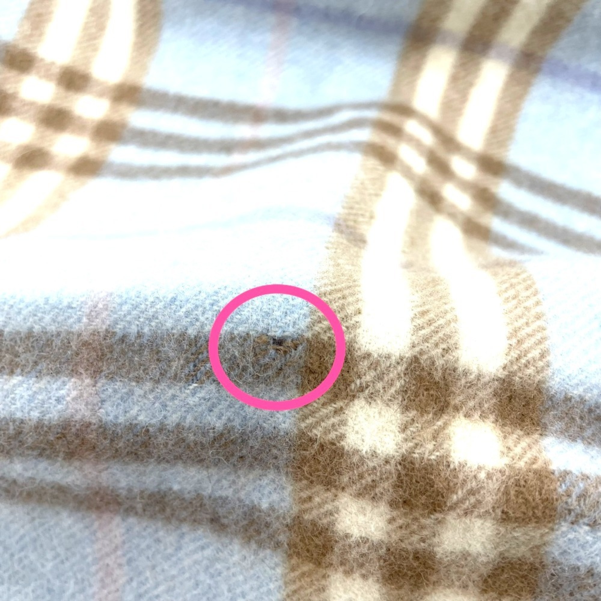 BURBERRY Check New Tag/Fringe Scarf Wool/Cashmere Unisex Blue