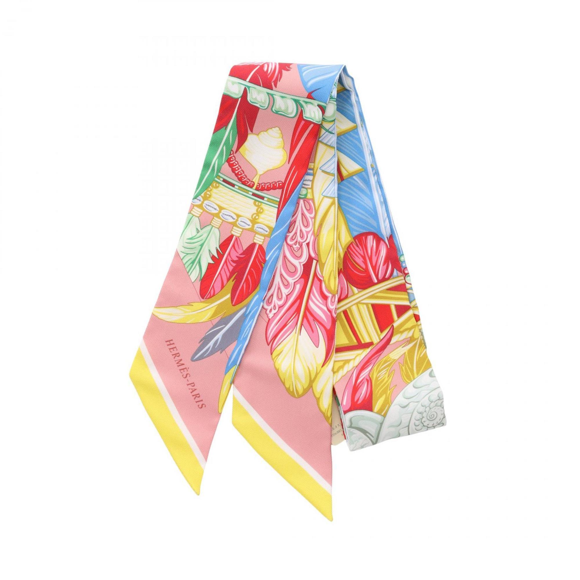 Hermes Hermès Danse Pacifice Twilly Silk Scarf for Women in Multicolored Pink