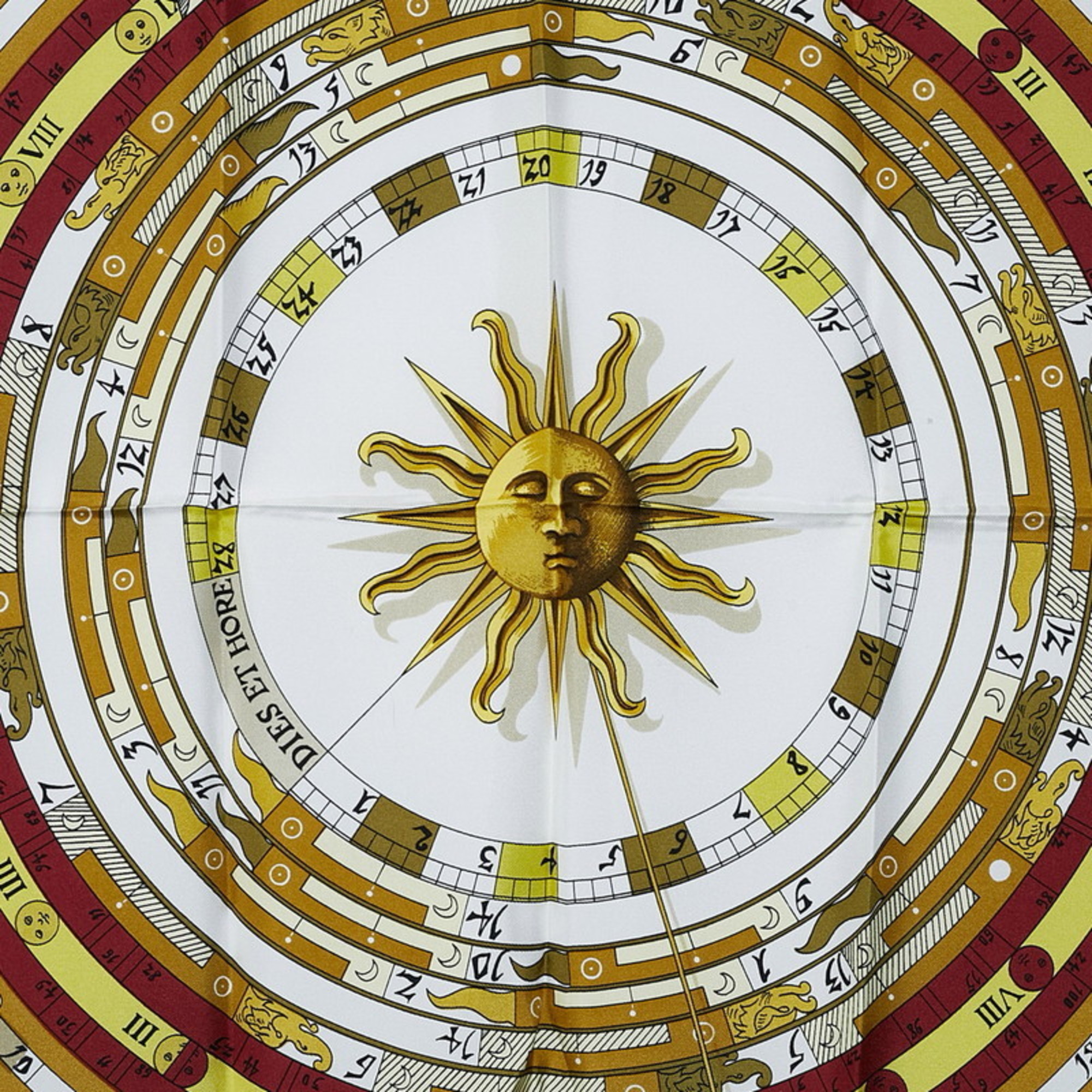 Hermes Carre 90 Astrology DIES ET HORE Scarf Muffler Gold Red Silk Women's HERMES