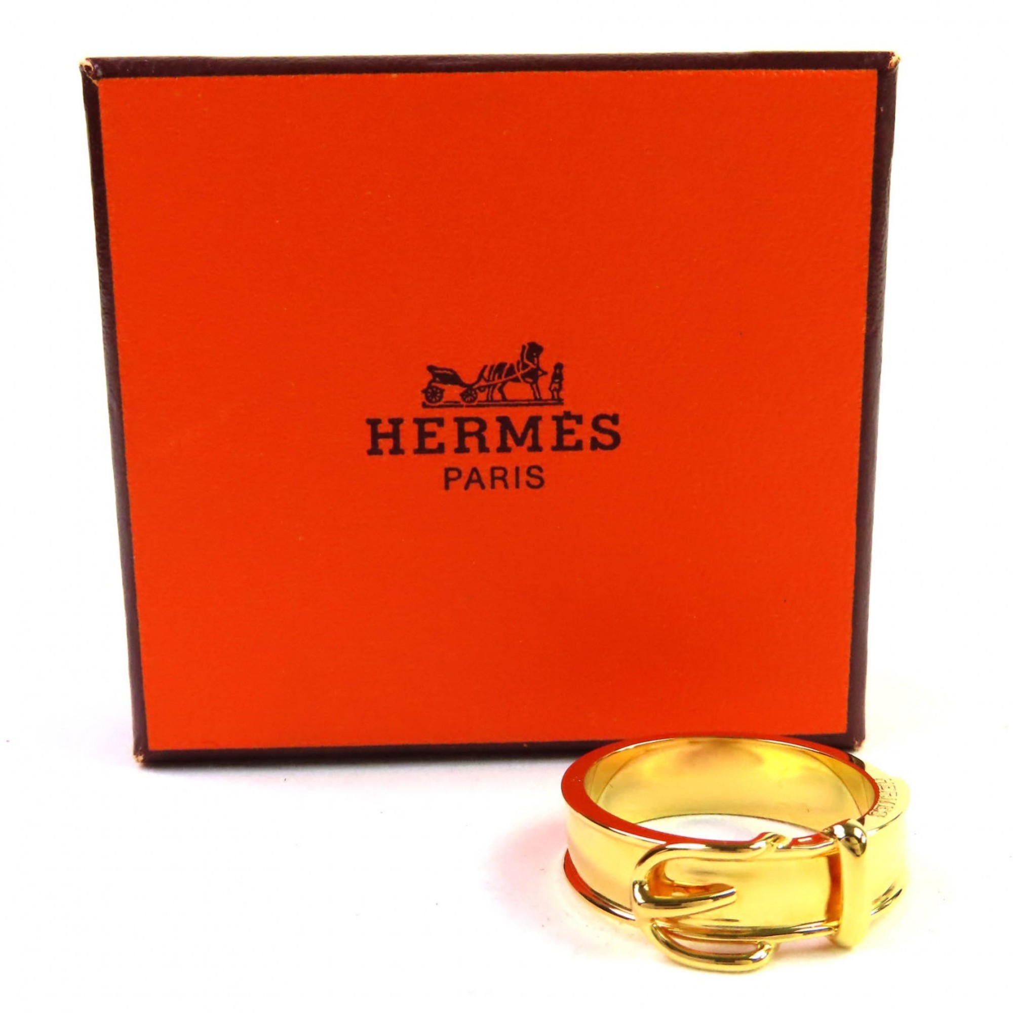HERMES Boucle Cellier Belt Motif Scarf Ring, Gold, with Box, Made in France, Women's, Very Popular