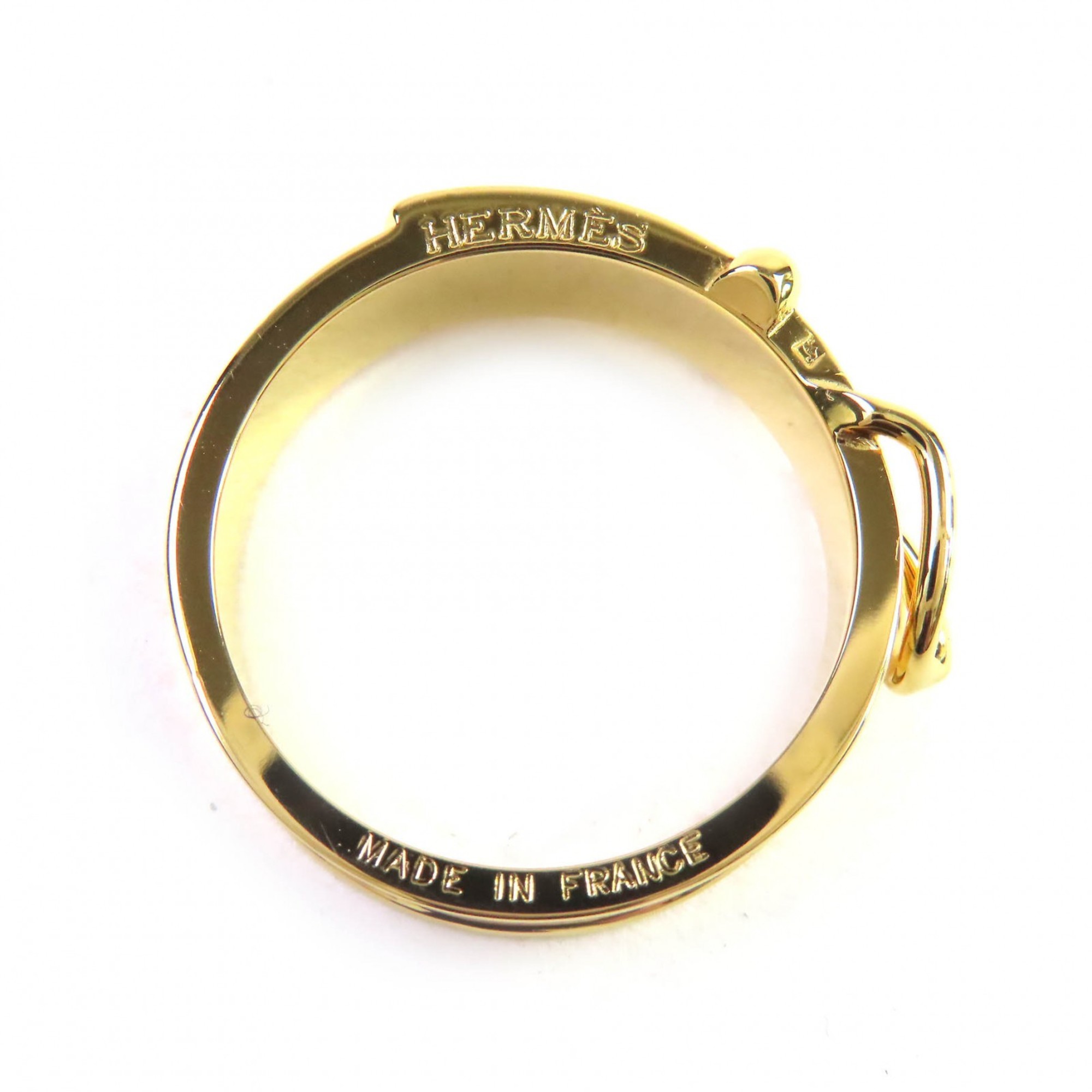 HERMES Boucle Cellier Belt Motif Scarf Ring, Gold, with Box, Made in France, Women's, Very Popular