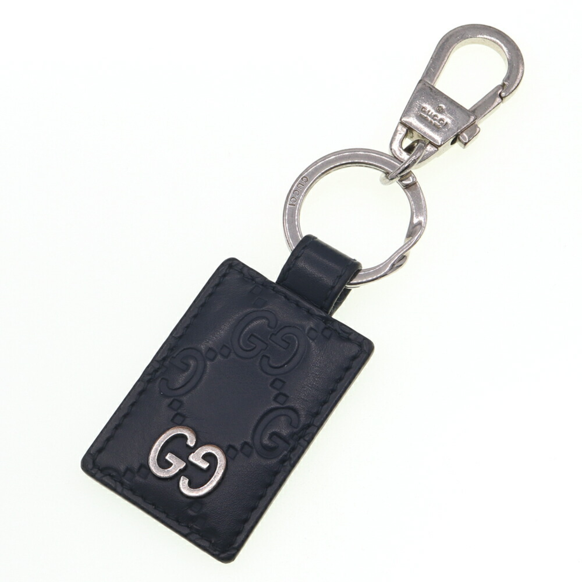 Gucci Key Ring, Guccissima 478136, Navy Leather Keychain Bag Charm, GG, Men's, GUCCI