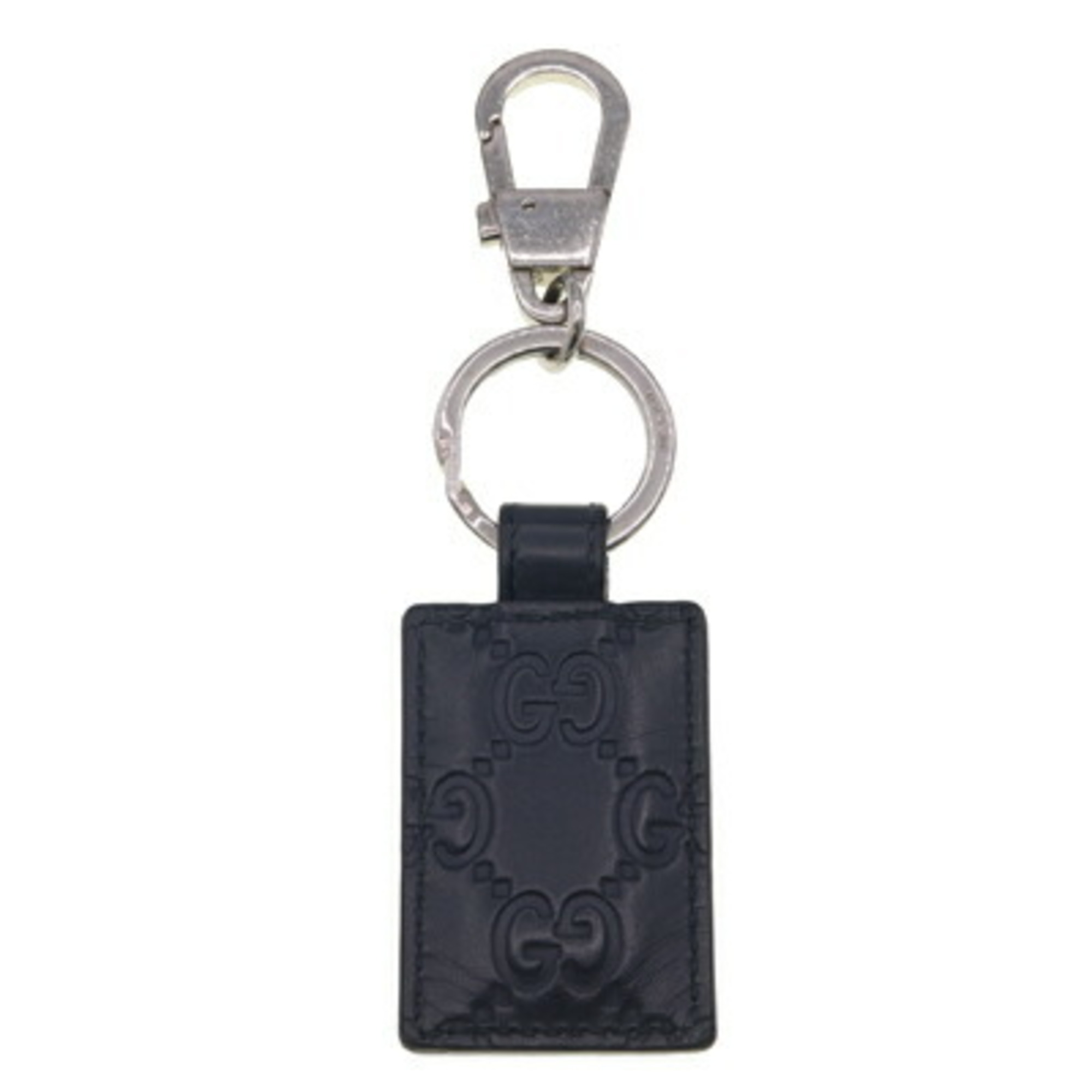 Gucci Key Ring, Guccissima 478136, Navy Leather Keychain Bag Charm, GG, Men's, GUCCI