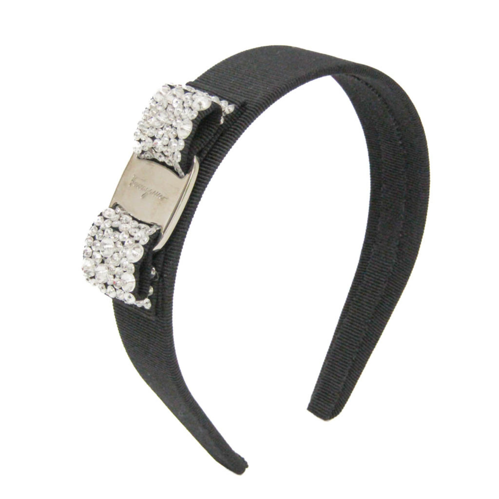 Salvatore Ferragamo Vara Cotton,Metal,Rhinestone Women's Alice Band Black,Clear