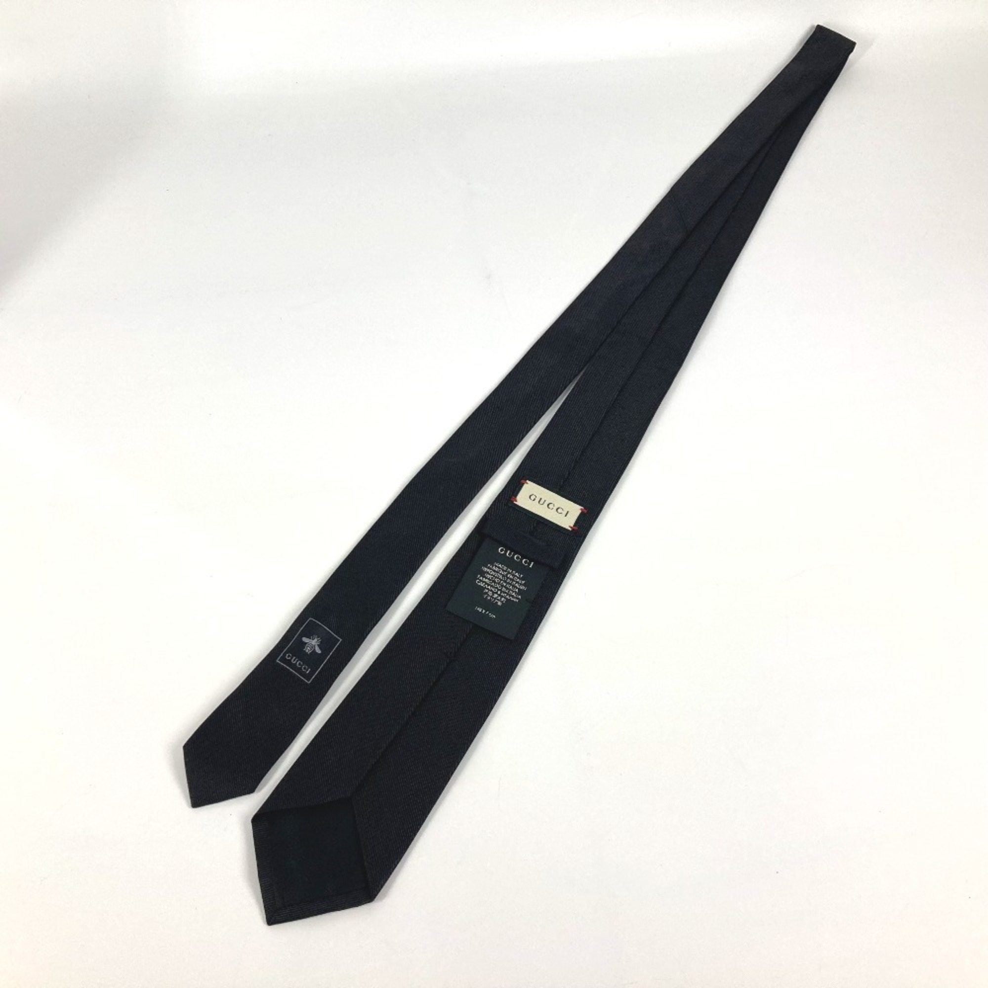 GUCCI Tiger Embroidery Animal Accessory Silk Necktie Men's Black Like New