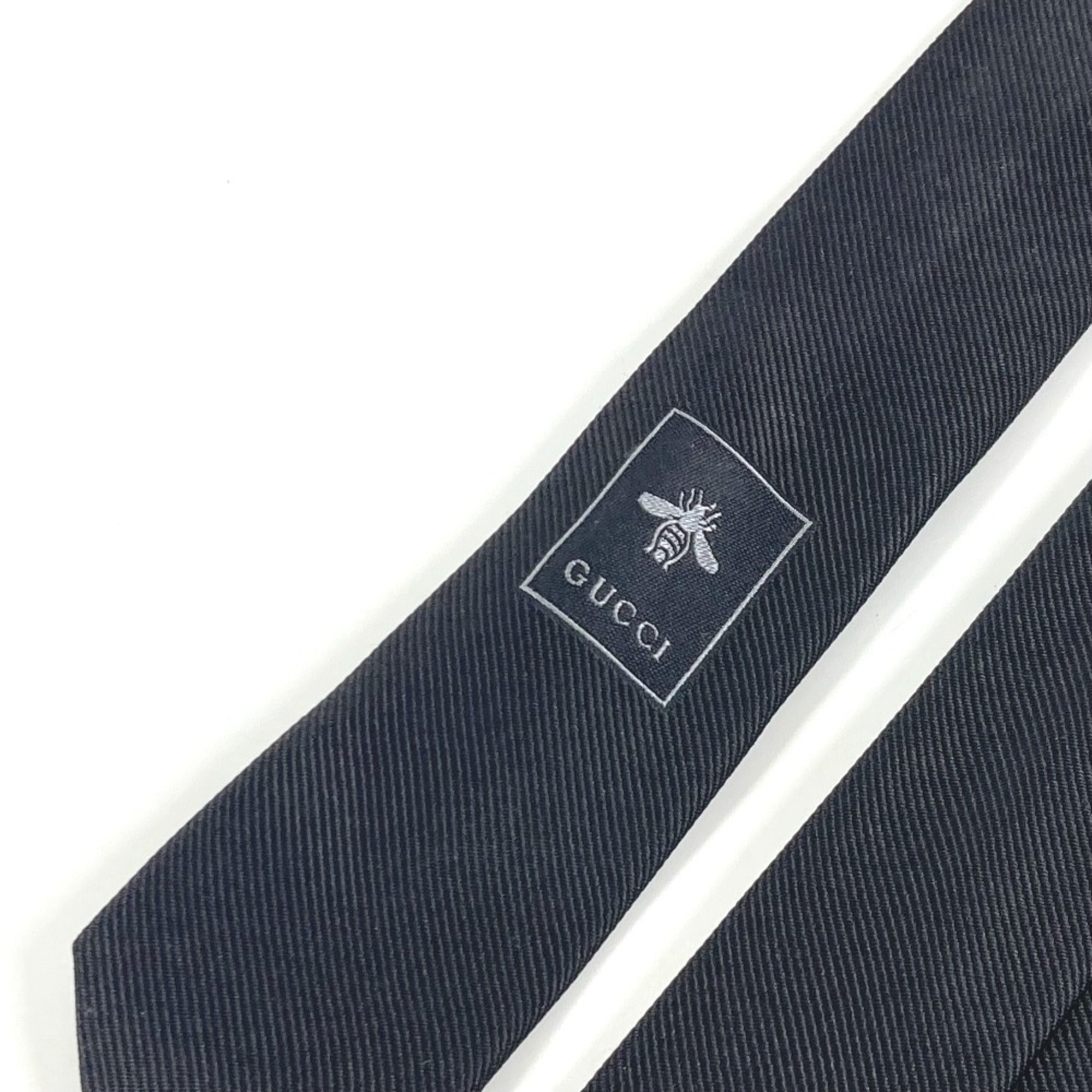 GUCCI Tiger Embroidery Animal Accessory Silk Necktie Men's Black Like New