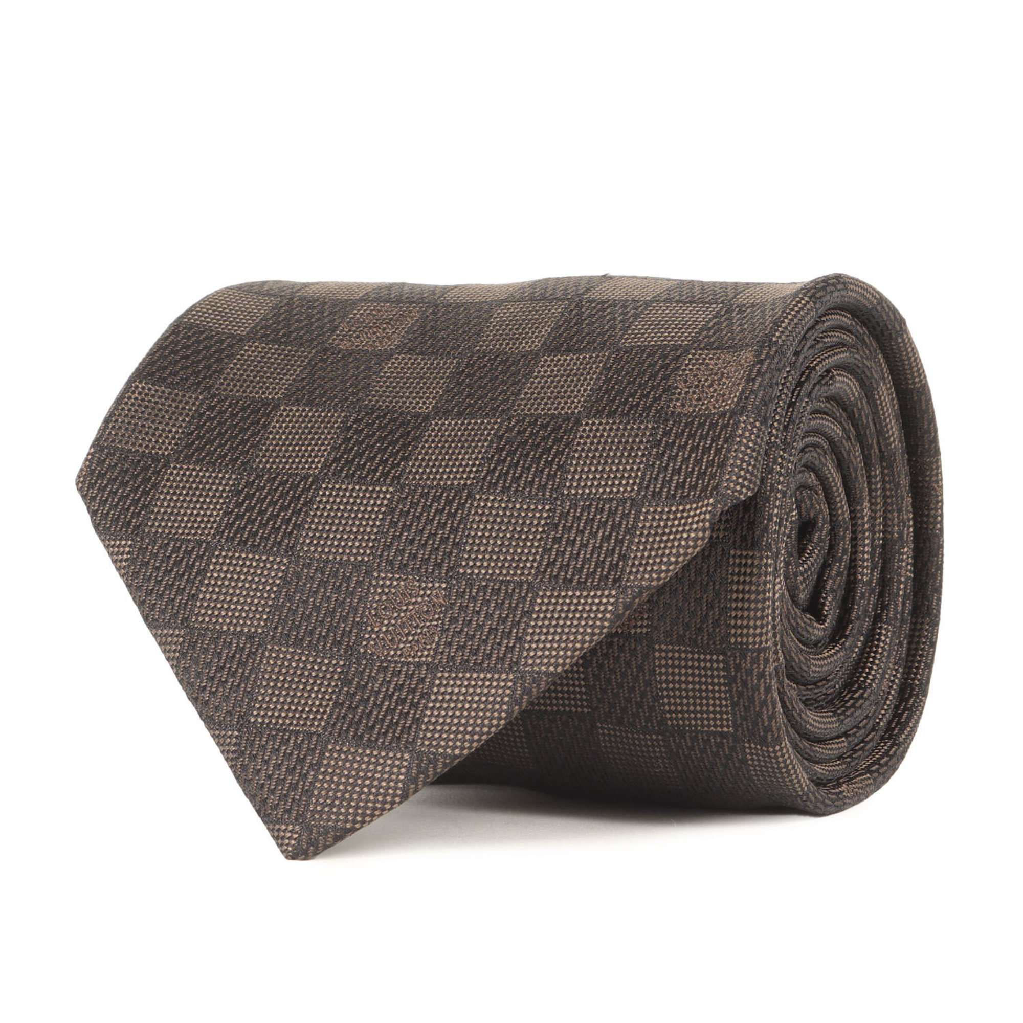 LOUIS VUITTON Damier Silk Cravate Brown Tie for Men, K4617