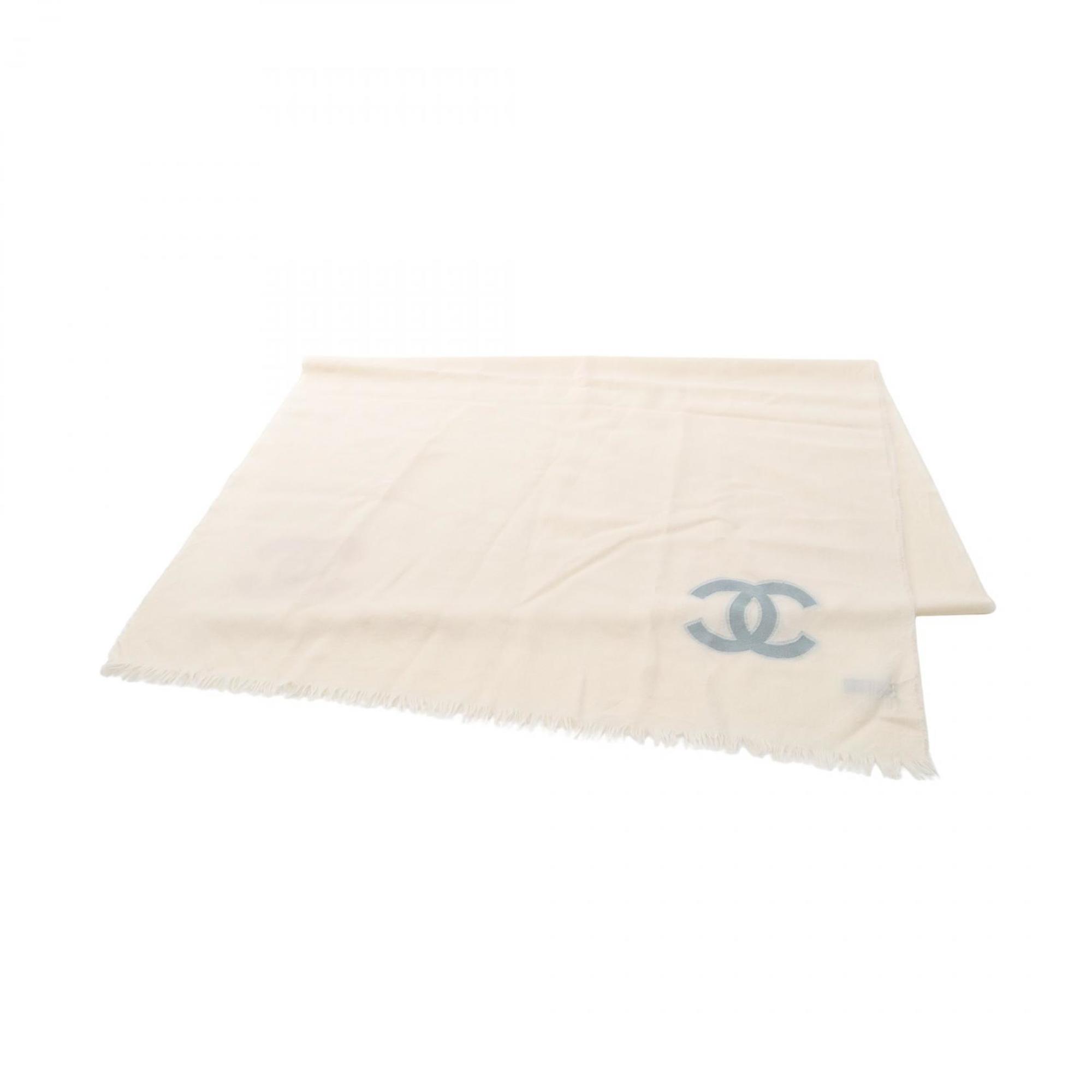 CHANEL Coco Mark Shawl, Silk and Cashmere, Women’s, White, Blue, Pink