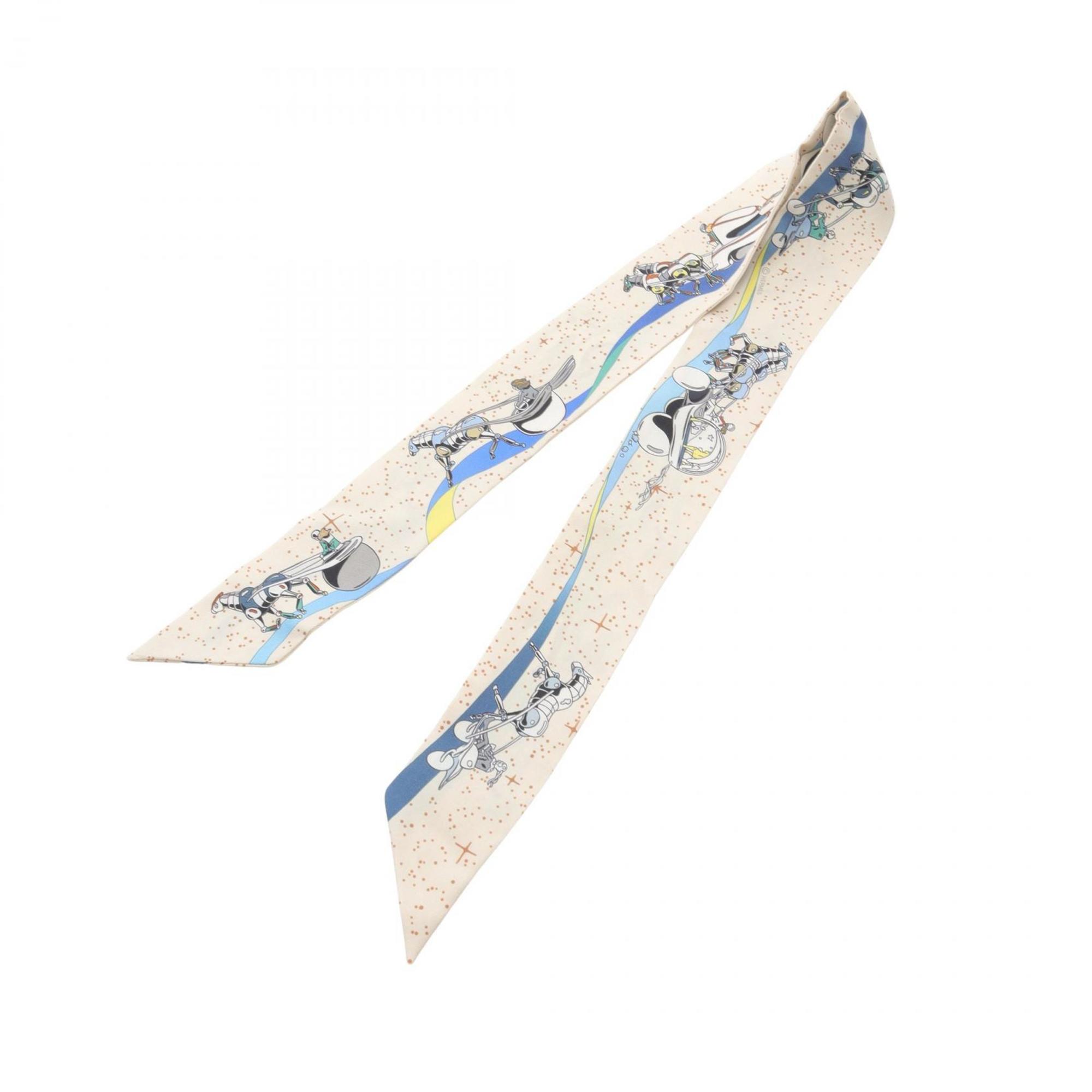 Hermes Hermès Twilly SPACE DERV Silk Scarf for Women, Ivory Multicolor
