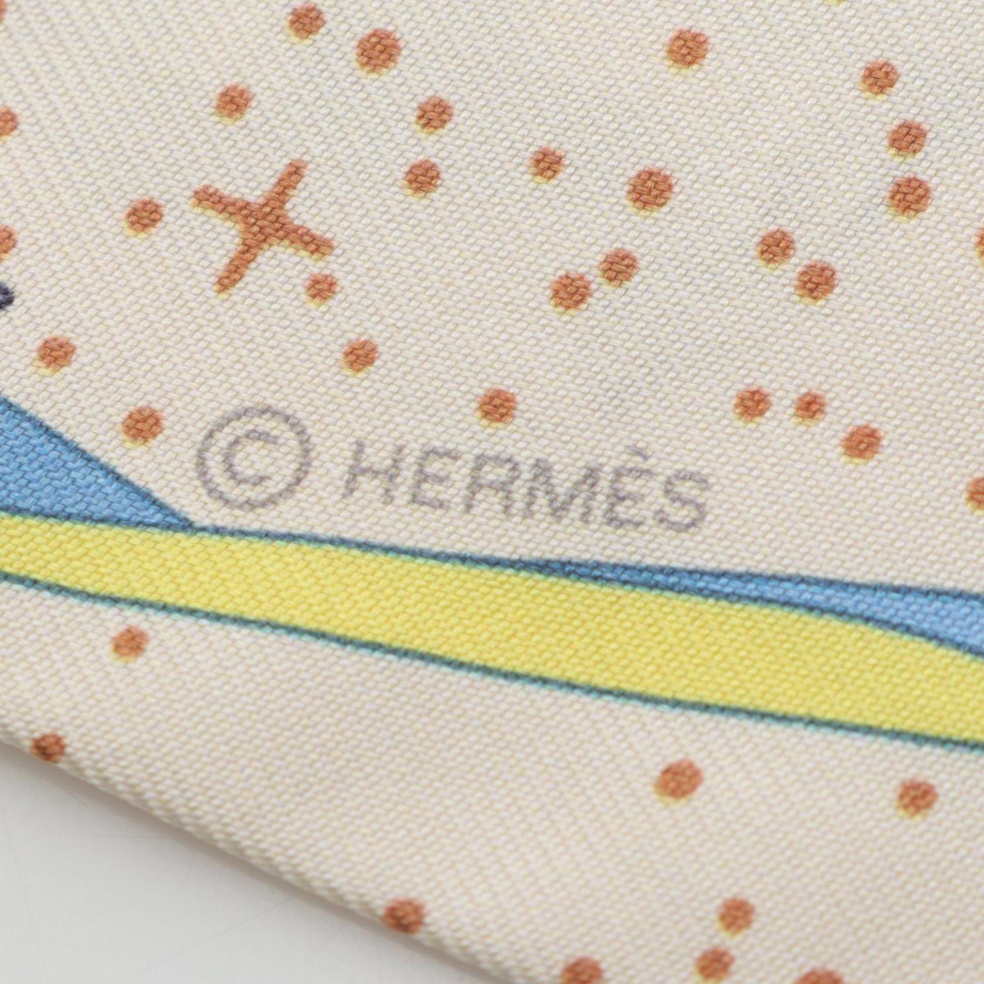 Hermes Hermès Twilly SPACE DERV Silk Scarf for Women, Ivory Multicolor