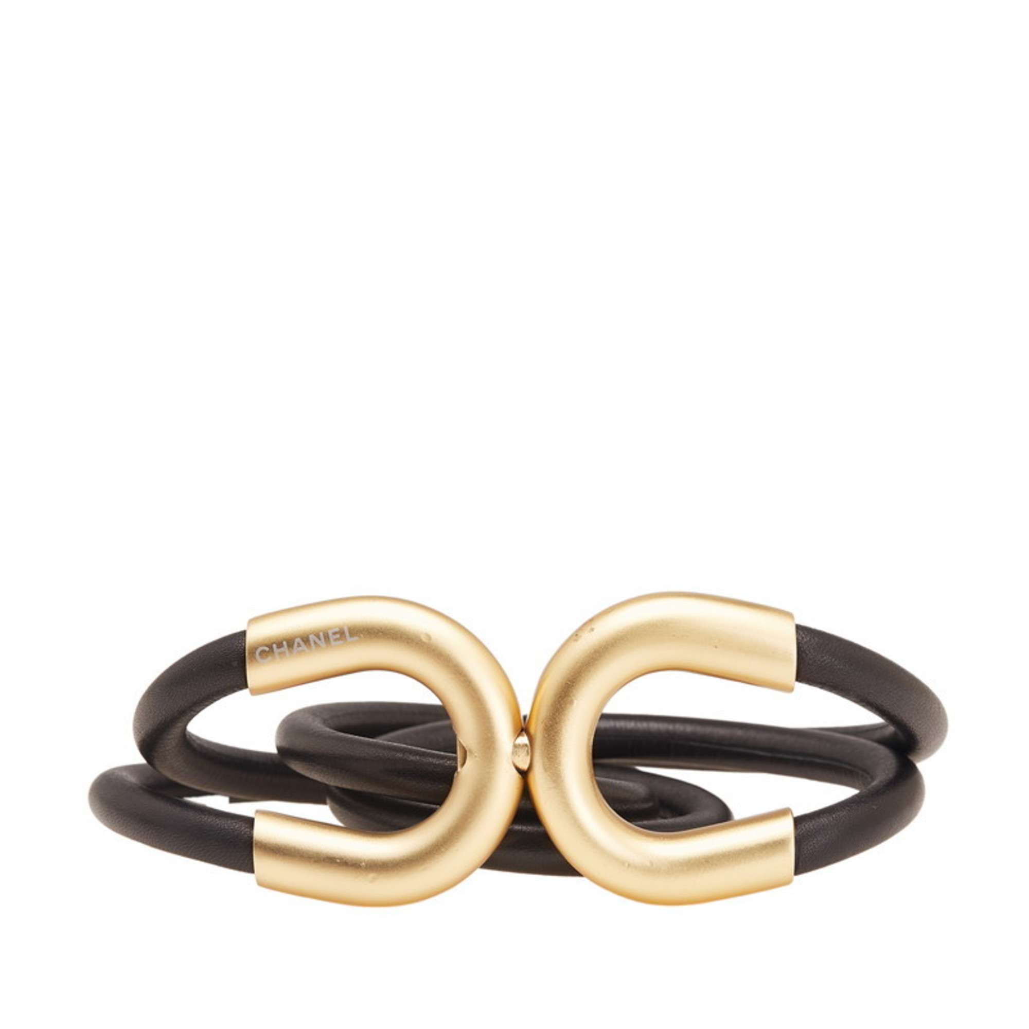 Chanel belt, black and gold plated leather, women's, CHANEL