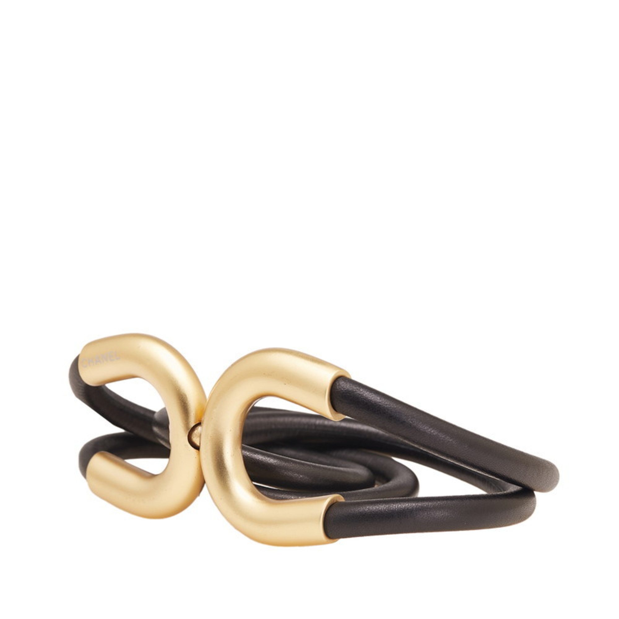 Chanel belt, black and gold plated leather, women's, CHANEL