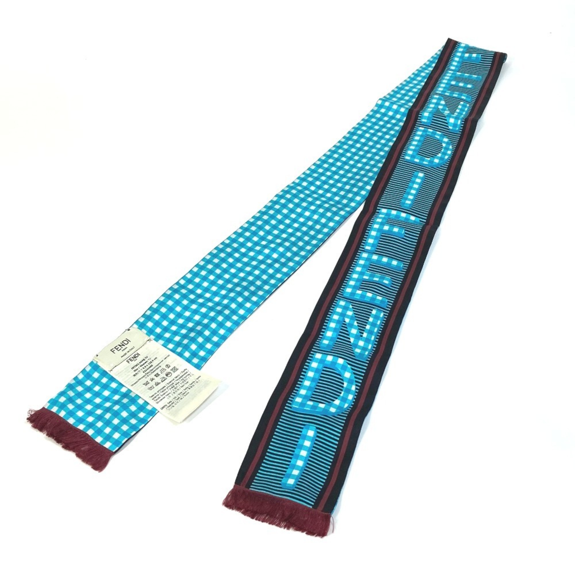 FENDI Rappy Logo Bandeau Scarf, Silk, Women's, Blue, Like New