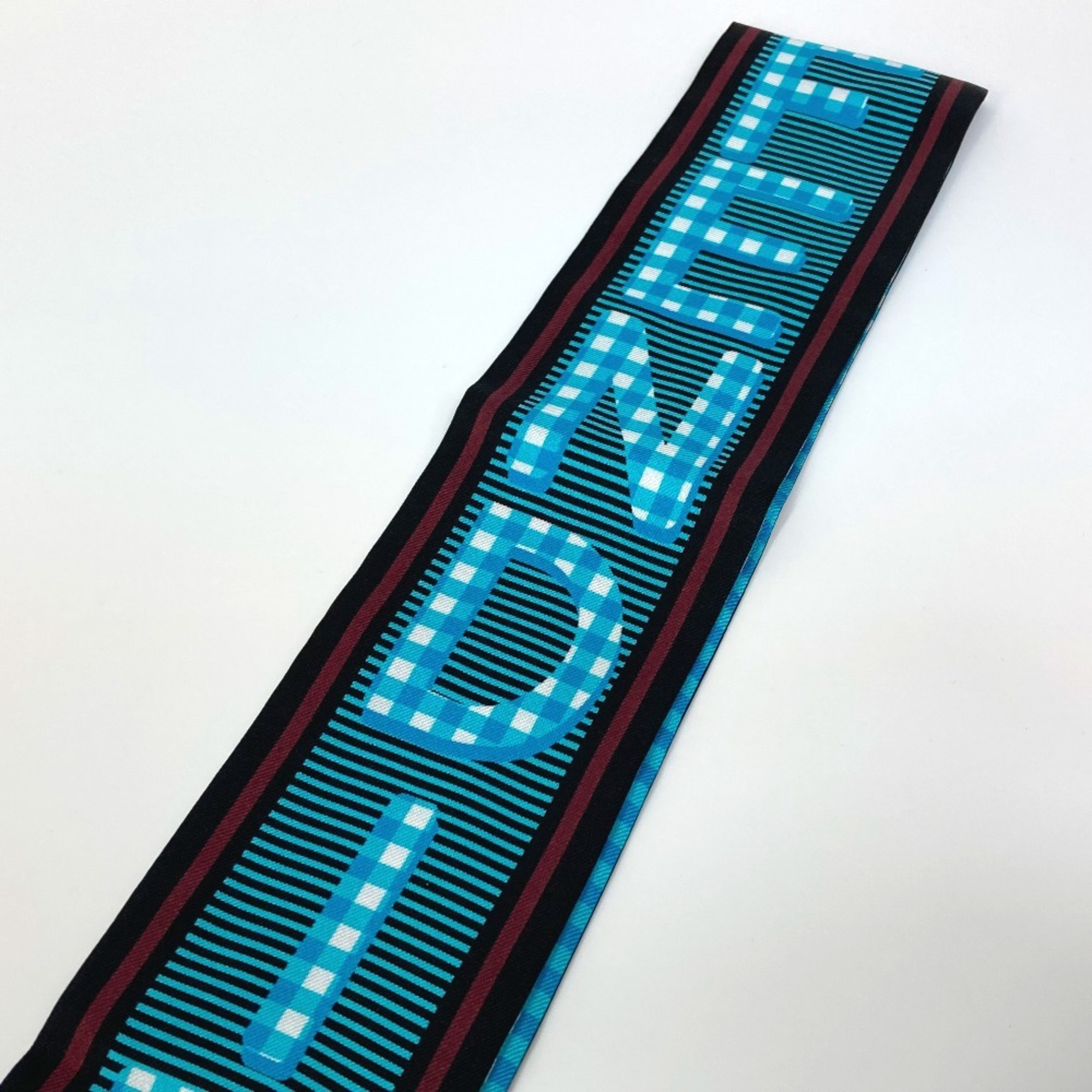 FENDI Rappy Logo Bandeau Scarf, Silk, Women's, Blue, Like New