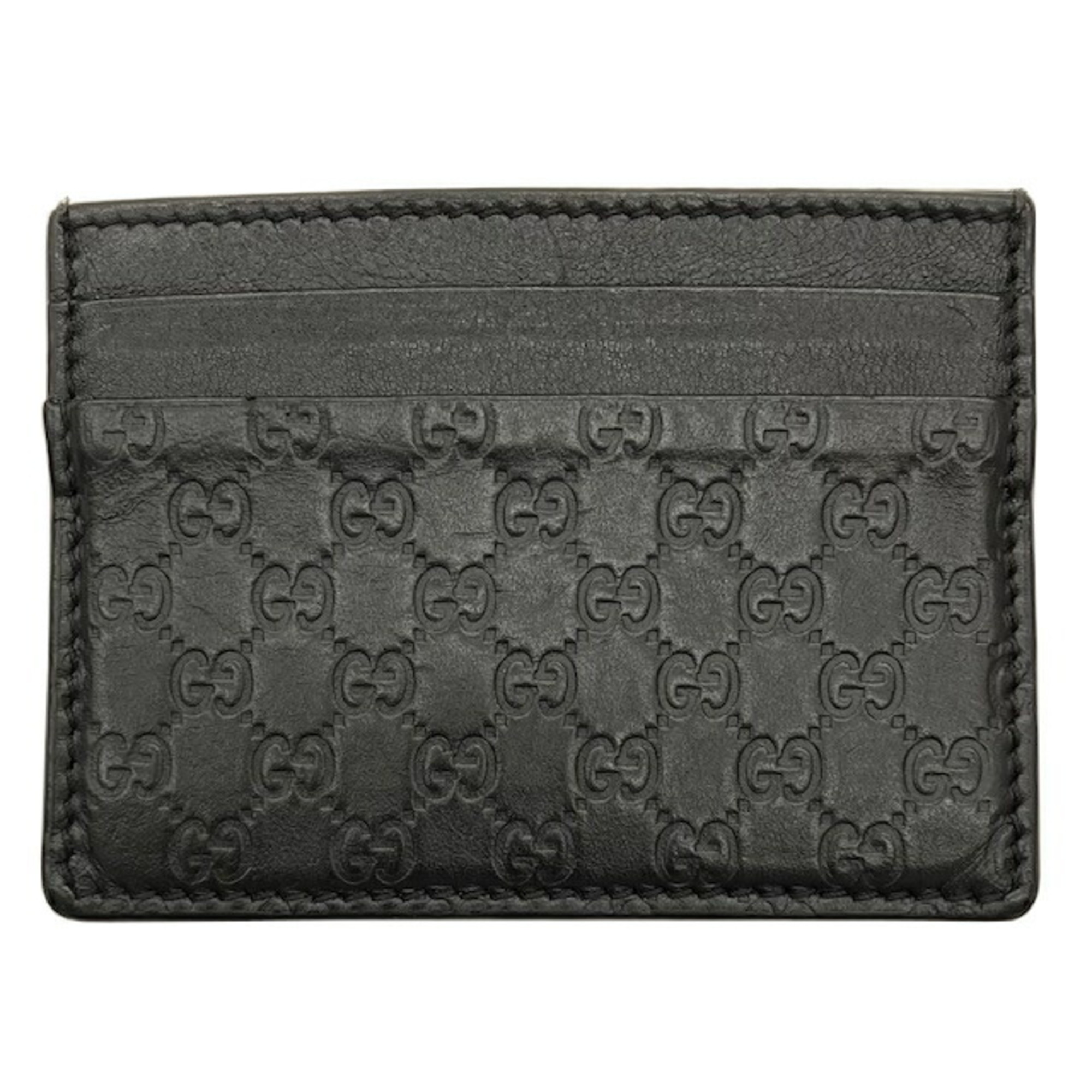GUCCI Gucci Business Card Holder/Card Case 262837 Micro Guccissima Black Leather Holder for Men