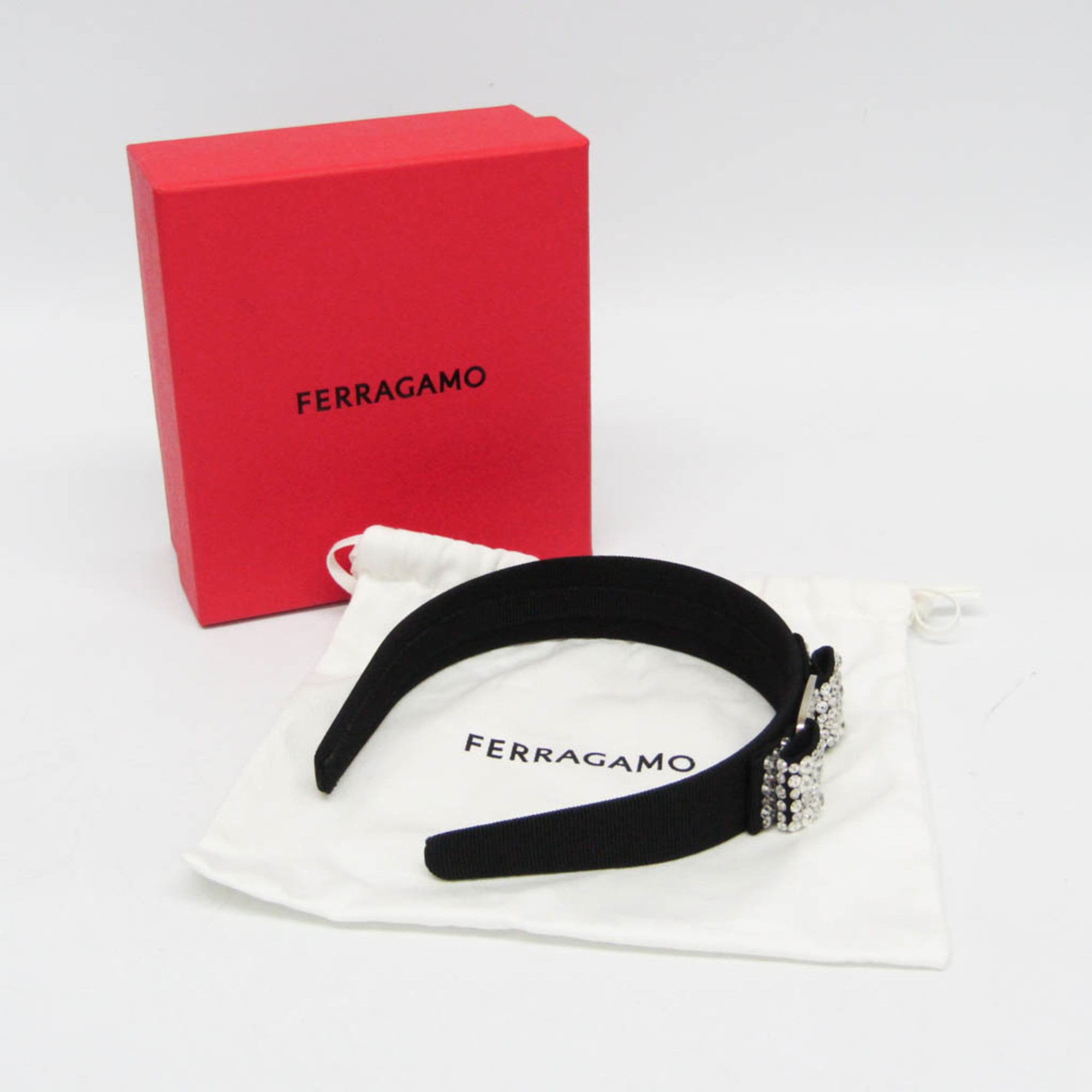 Salvatore Ferragamo Vara Cotton,Metal,Rhinestone Women's Alice Band Black,Clear