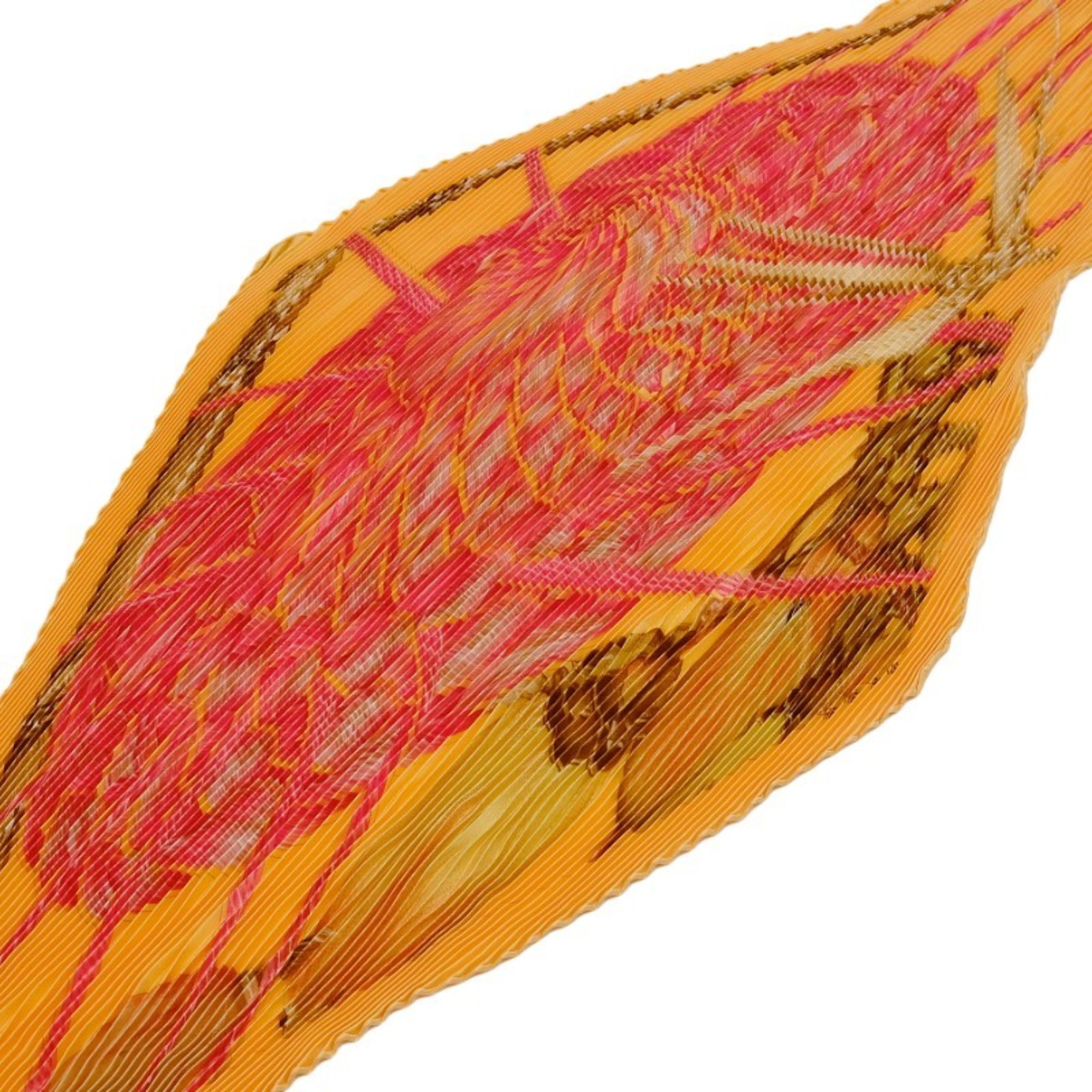HERMES Hermes Scarf/Muffler Pleated Carré Jardin Creole Paradise 100% Silk Orange Yellow