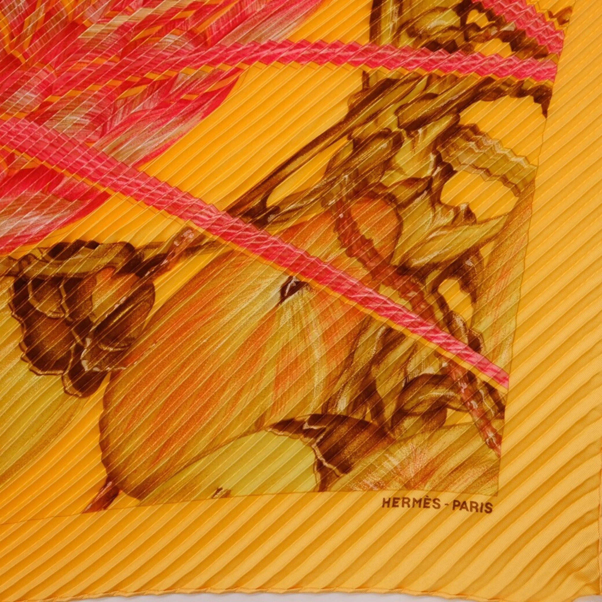 HERMES Hermes Scarf/Muffler Pleated Carré Jardin Creole Paradise 100% Silk Orange Yellow