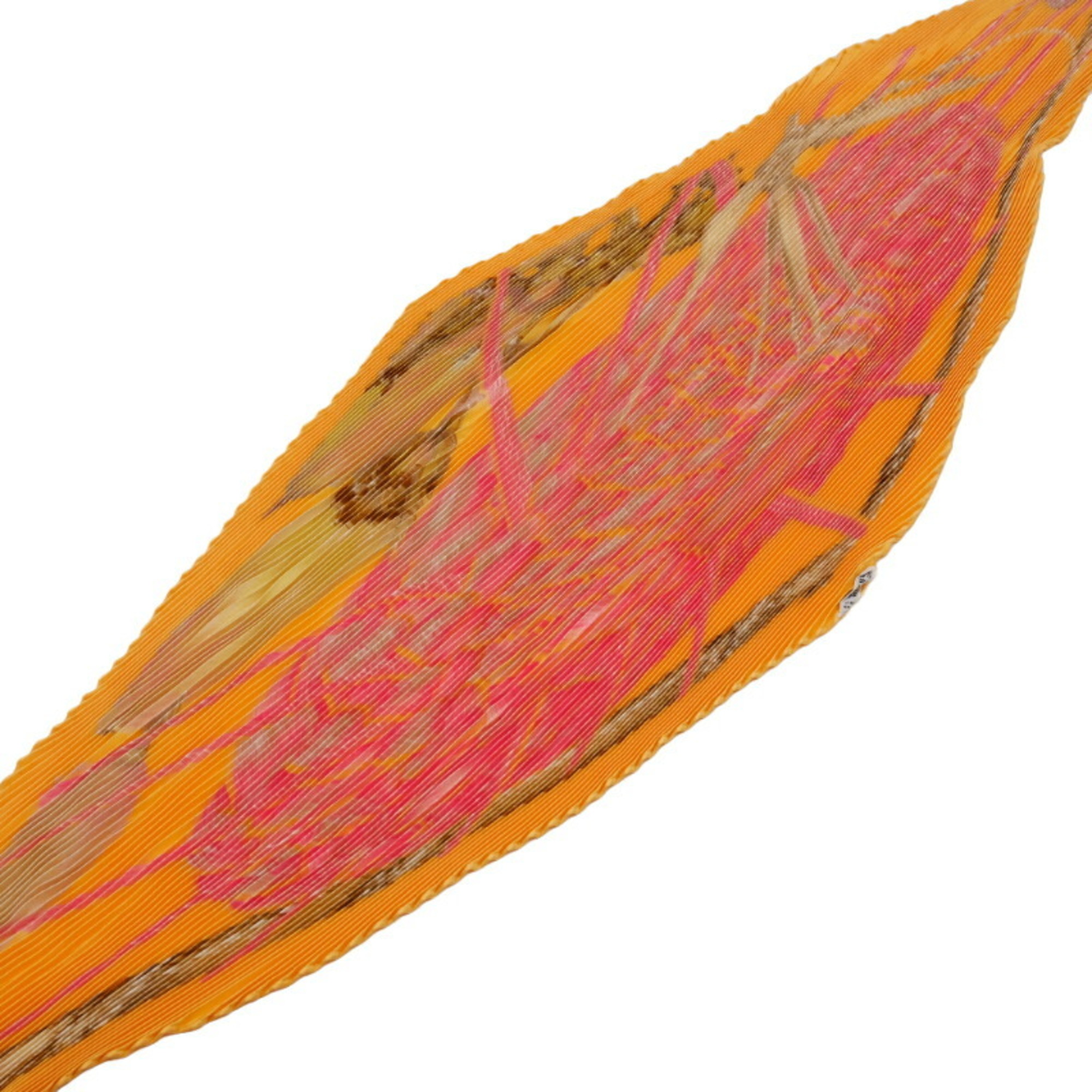 HERMES Hermes Scarf/Muffler Pleated Carré Jardin Creole Paradise 100% Silk Orange Yellow
