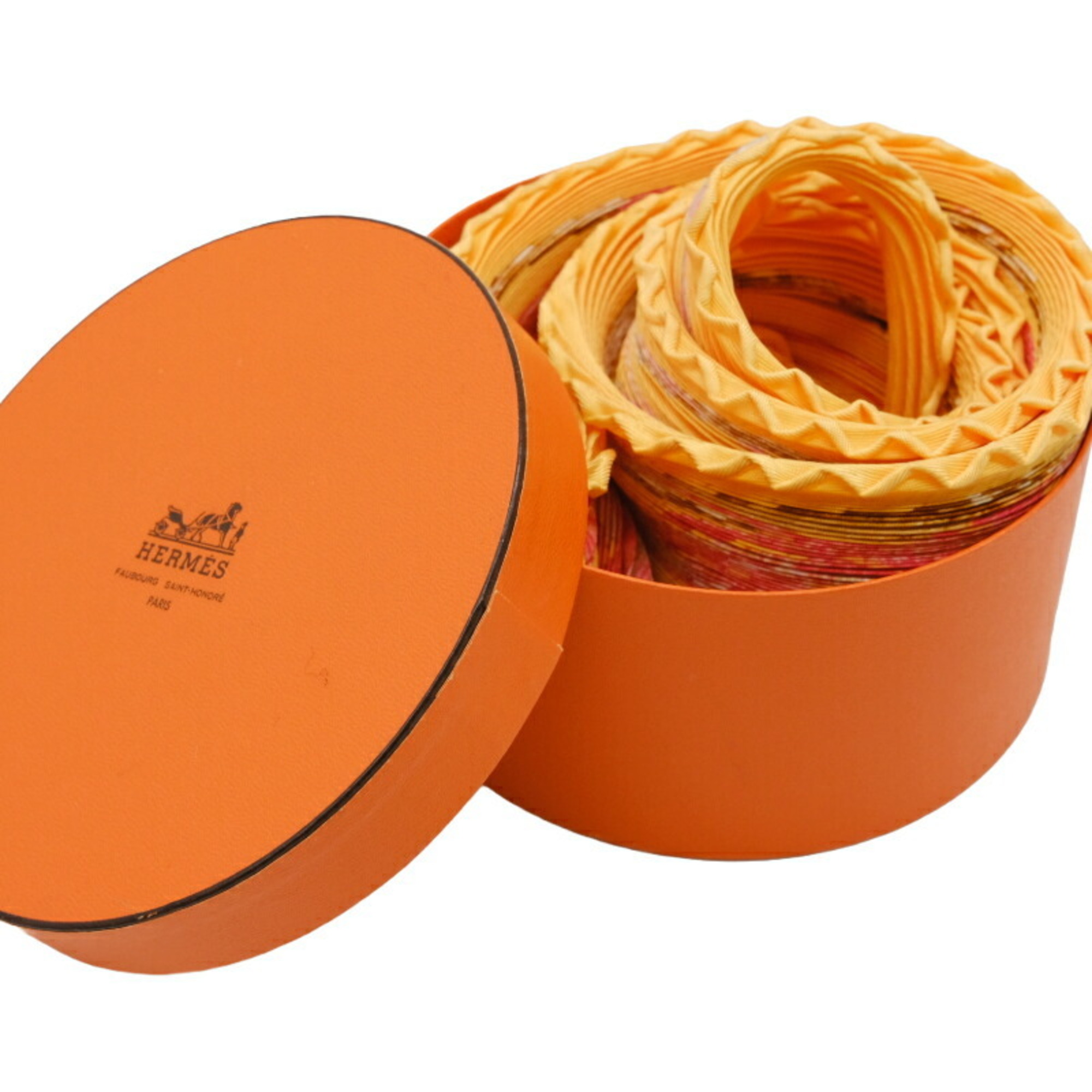 HERMES Hermes Scarf/Muffler Pleated Carré Jardin Creole Paradise 100% Silk Orange Yellow