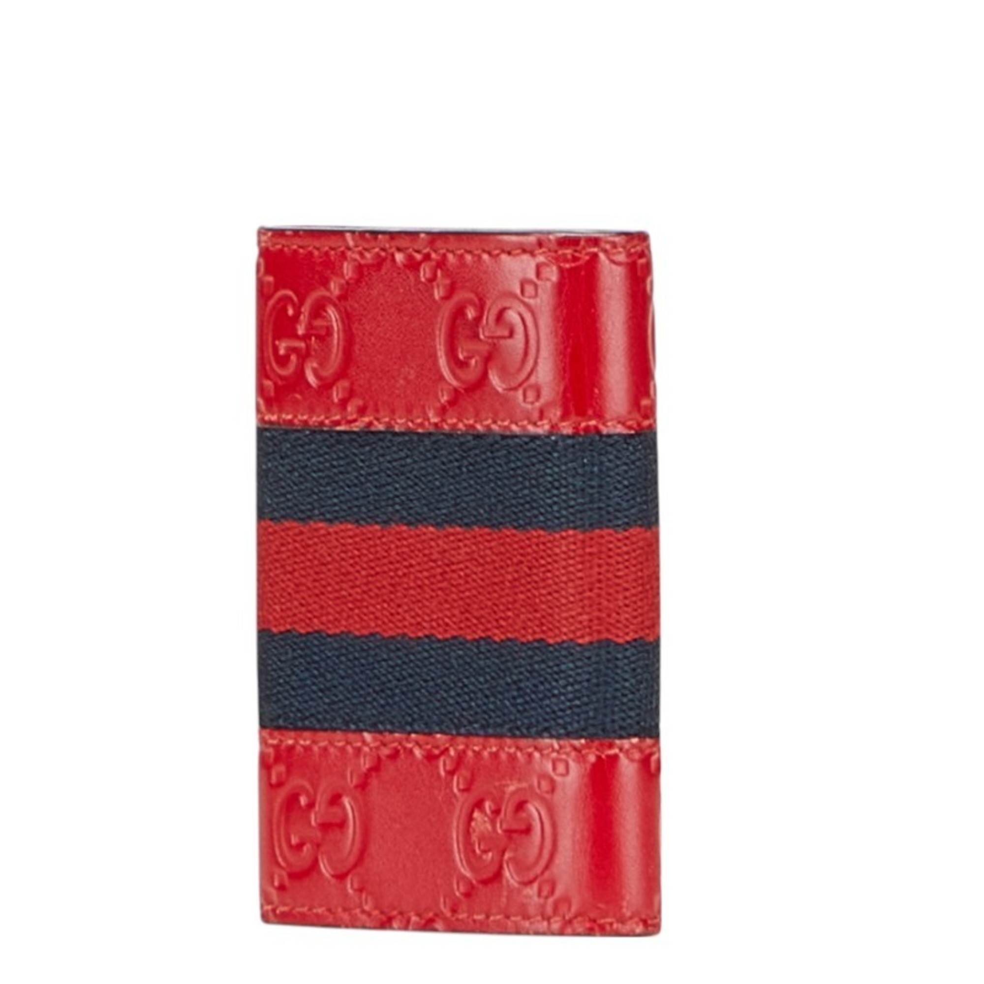 Gucci Guccissima Sherry Line 6-Ring Key Case 408828 Red Navy Leather Women's GUCCI
