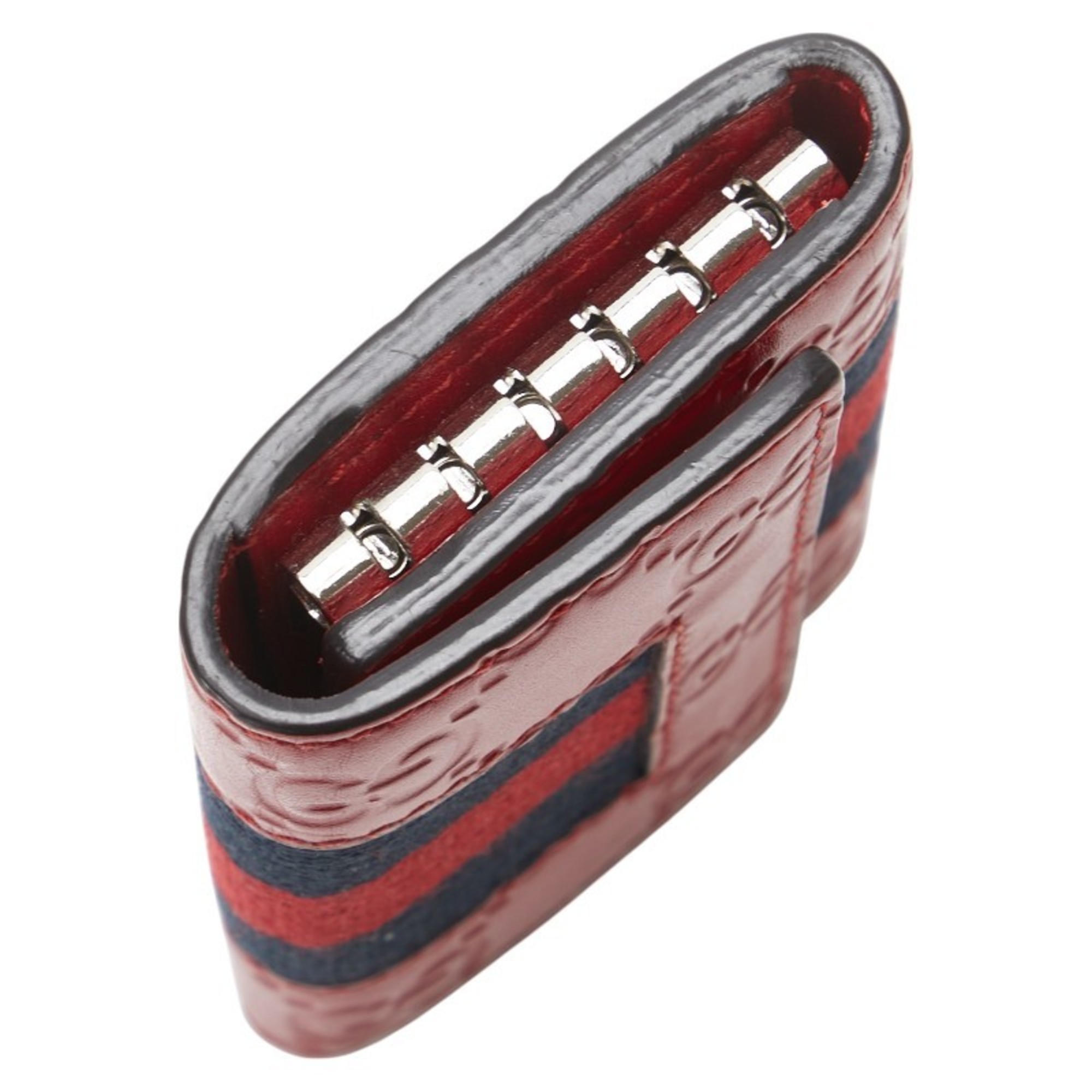 Gucci Guccissima Sherry Line 6-Ring Key Case 408828 Red Navy Leather Women's GUCCI