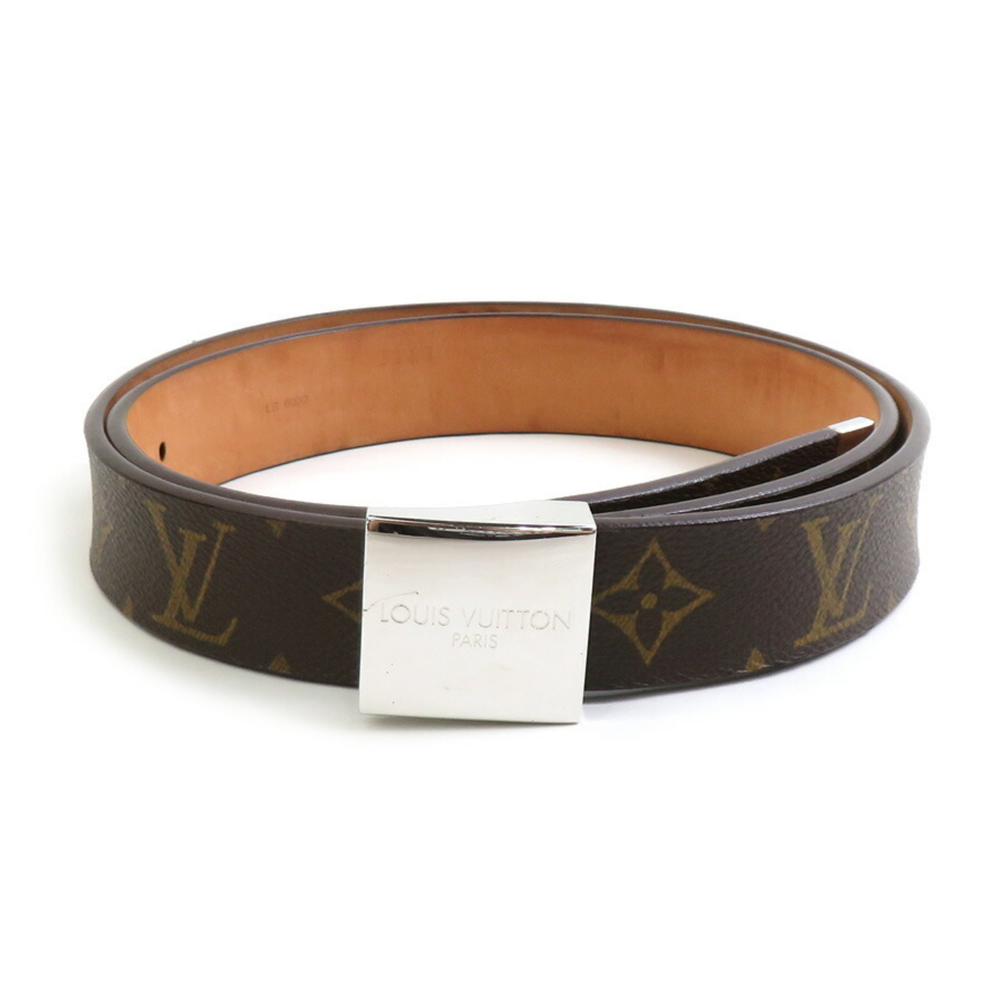 Louis Vuitton LOUIS VUITTON Belt Monogram Santur Carre Canvas Metal Brown Silver Men’s M6801 e60423k
