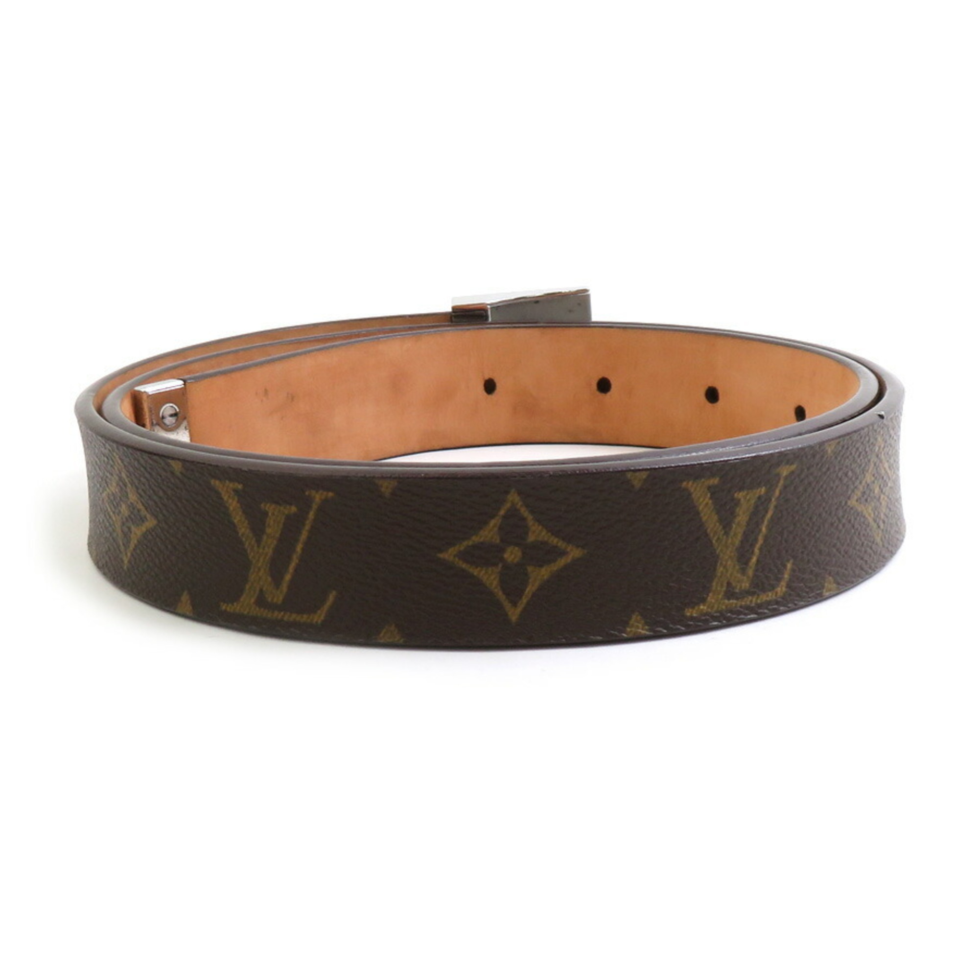 Louis Vuitton LOUIS VUITTON Belt Monogram Santur Carre Canvas Metal Brown Silver Men's M6801 e60423k