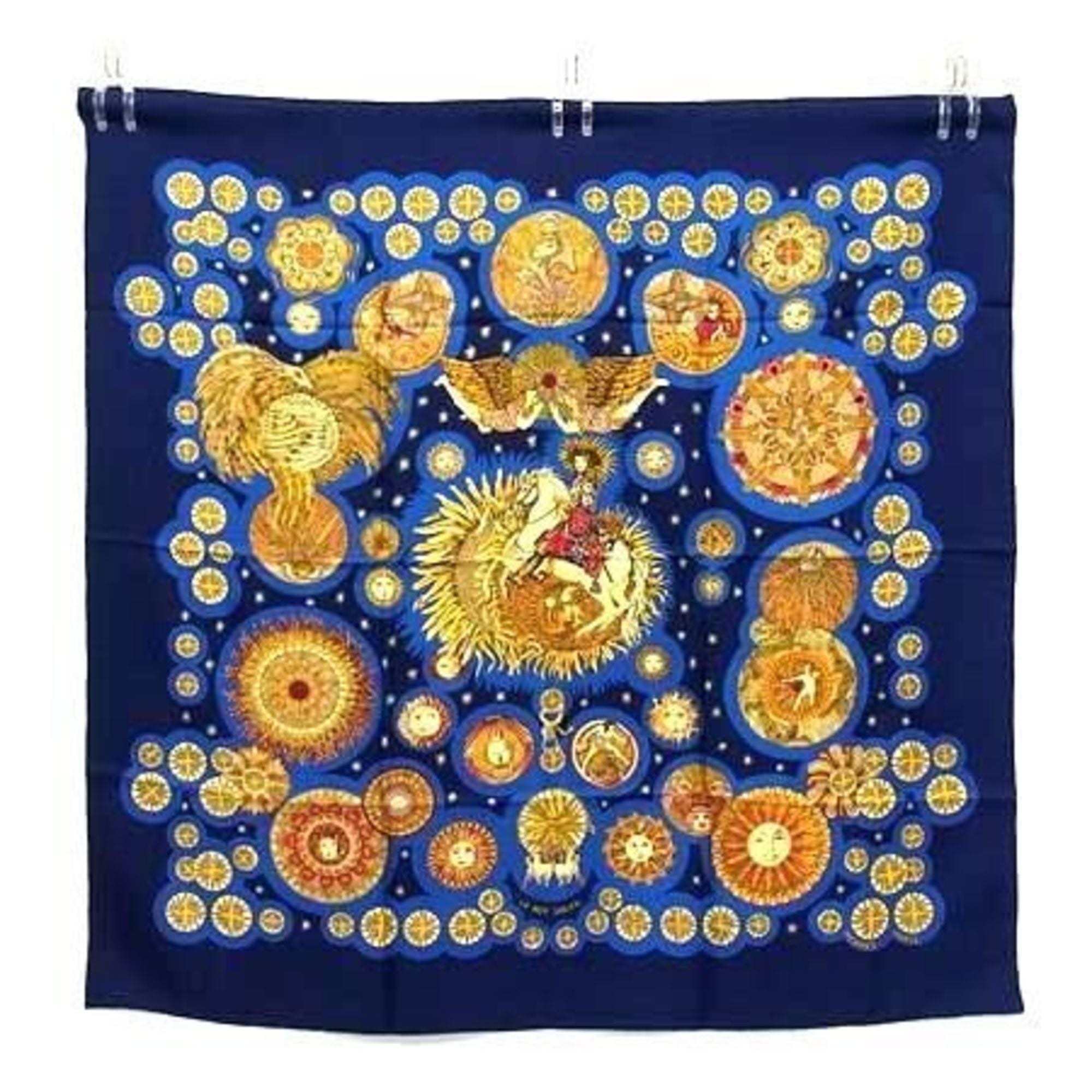 HERMES Le Roy Soleil Sun King scarf, multicolored silk, Carré 90, for women