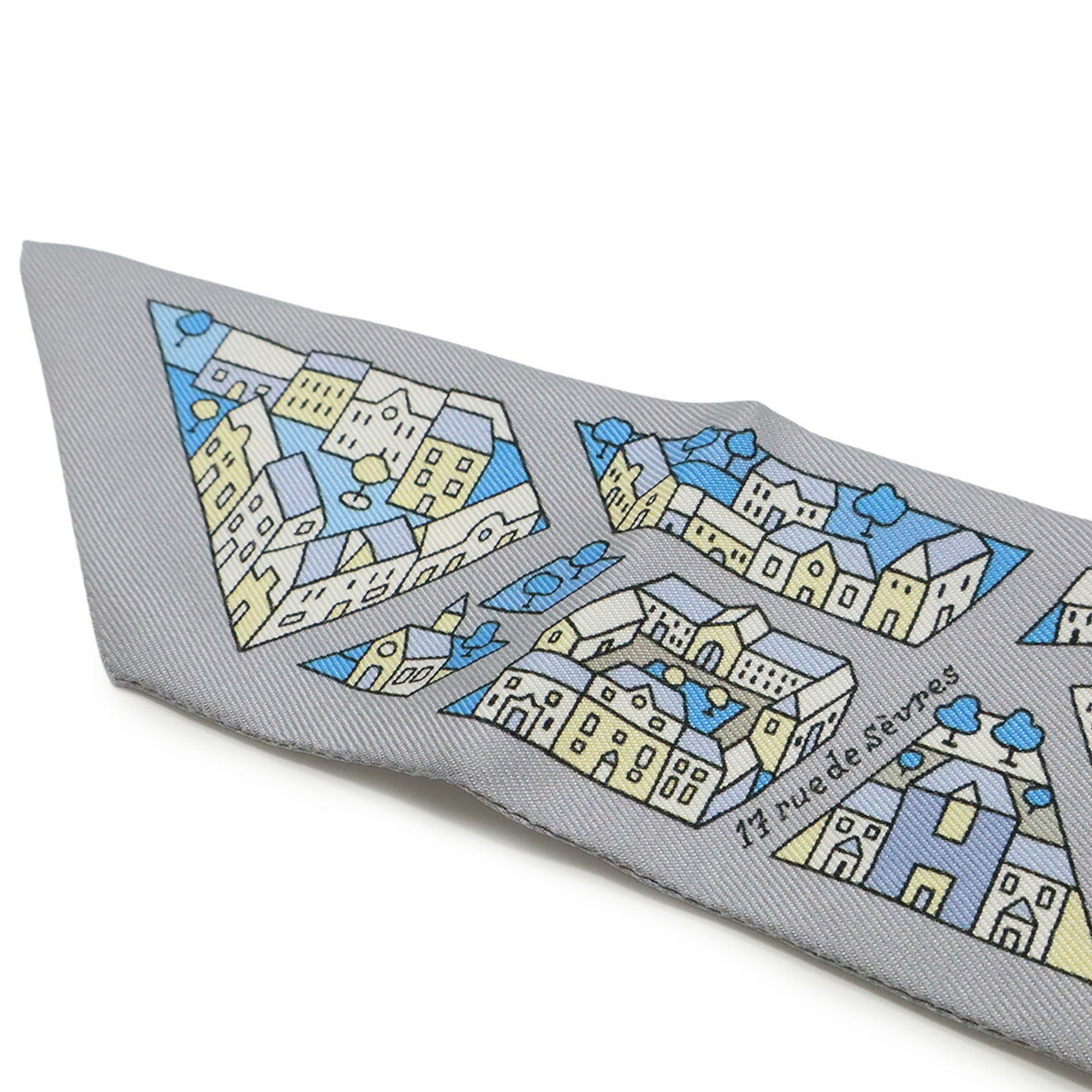 HERMES TWELL Twilly Scarf/Muffler Bag Rive Droite Gauche Right Bank and Left 100% Silk Gray