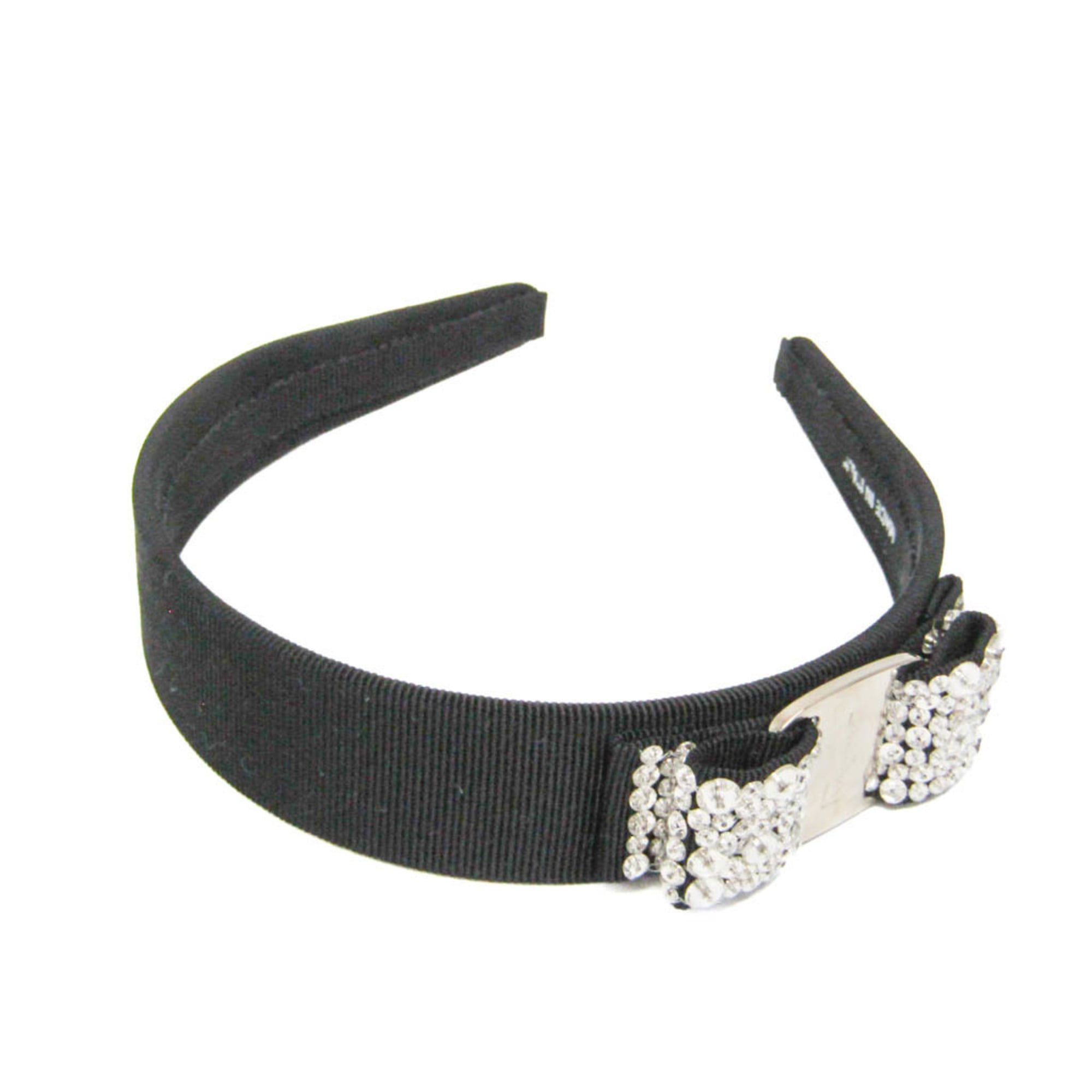 Salvatore Ferragamo Vara Cotton,Metal,Rhinestone Women's Alice Band Black,Clear