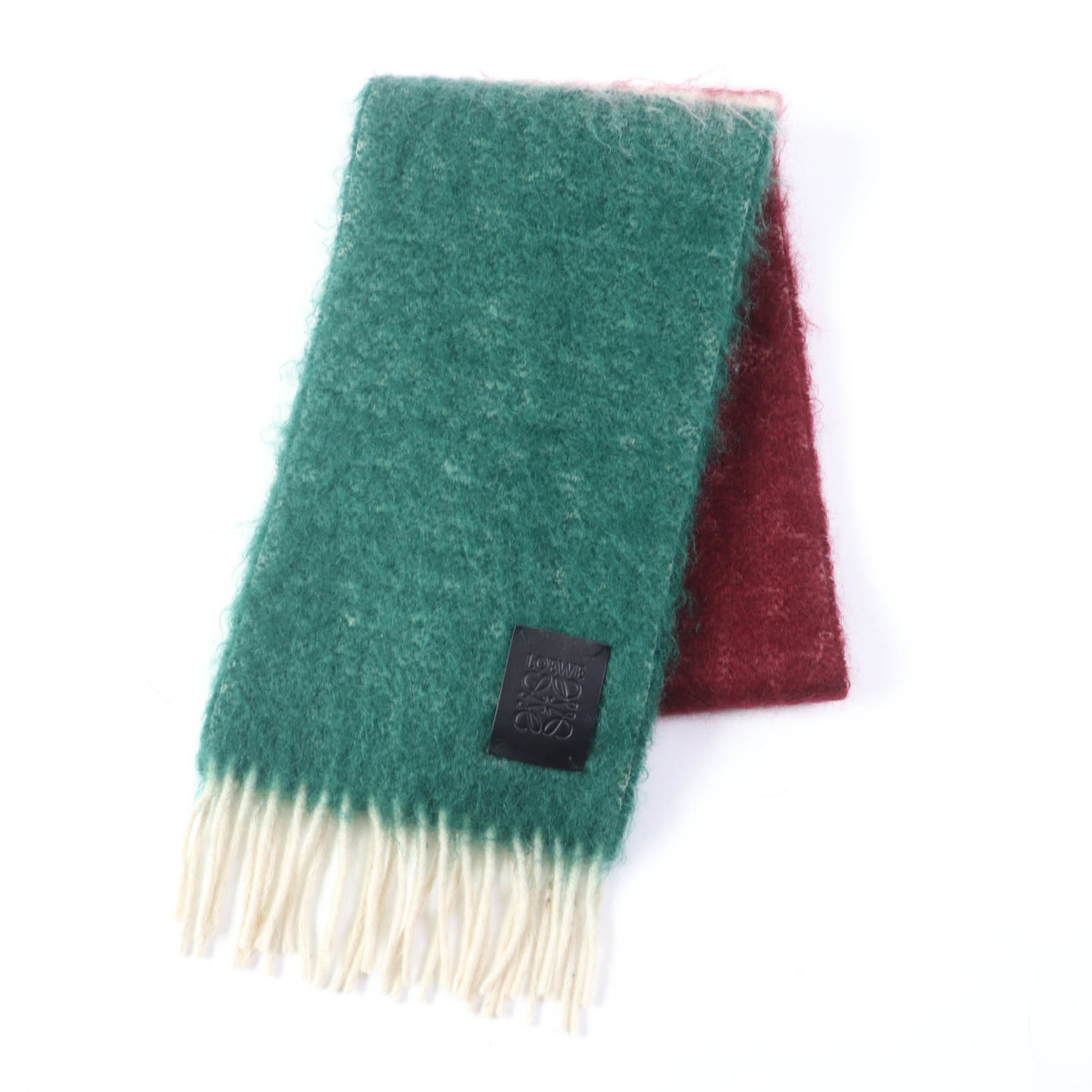 LOEWE Women’s Mohair and Wool Blend Scarf with Anagram Logo Patch Fringe, Multicolor, Made in Spain