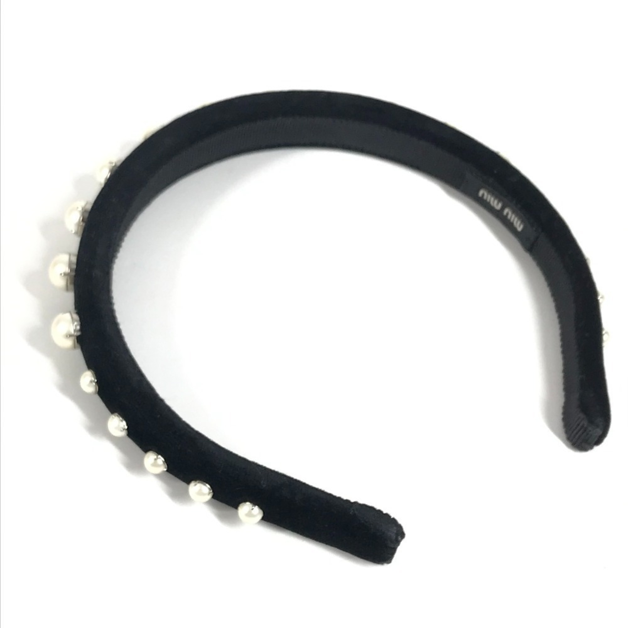 MIUMIU Miu Faux Pearl Hair Accessory Headband Velvet Women’s Black
