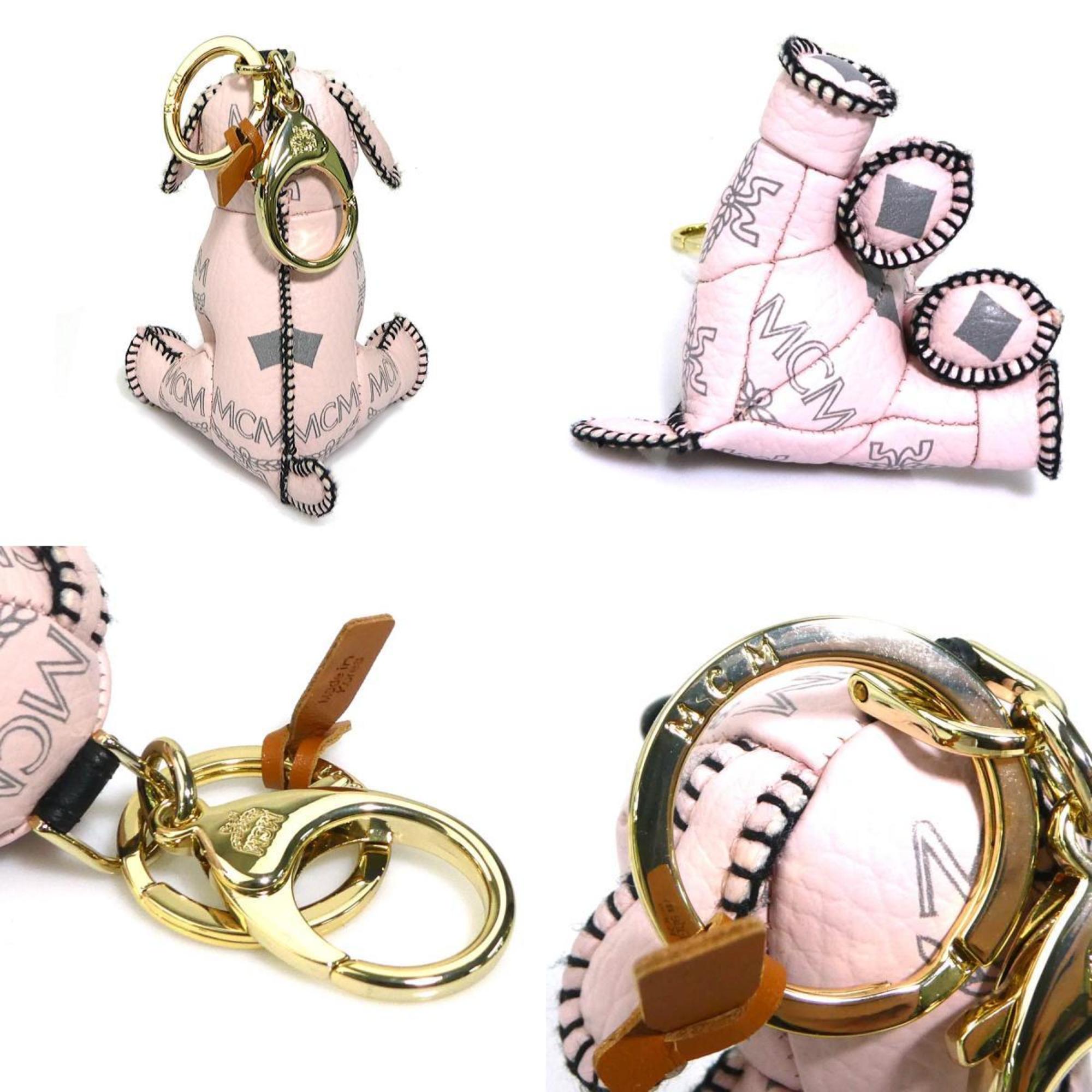 MCM Charm Dog Leather Pink Men's Women's r10597i